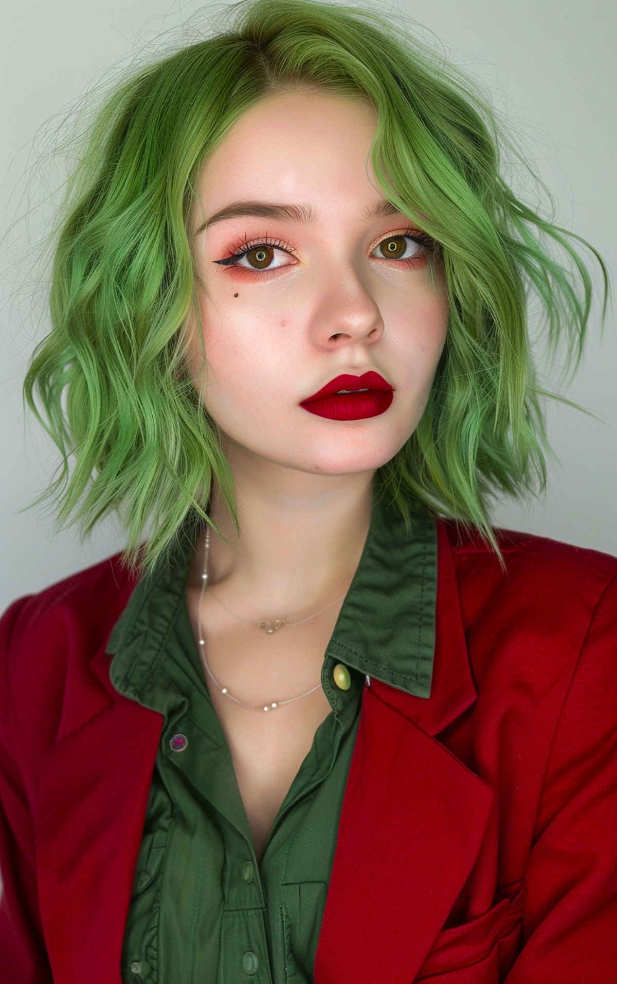 Joker-inspired Halloween hairstyle with short green waves