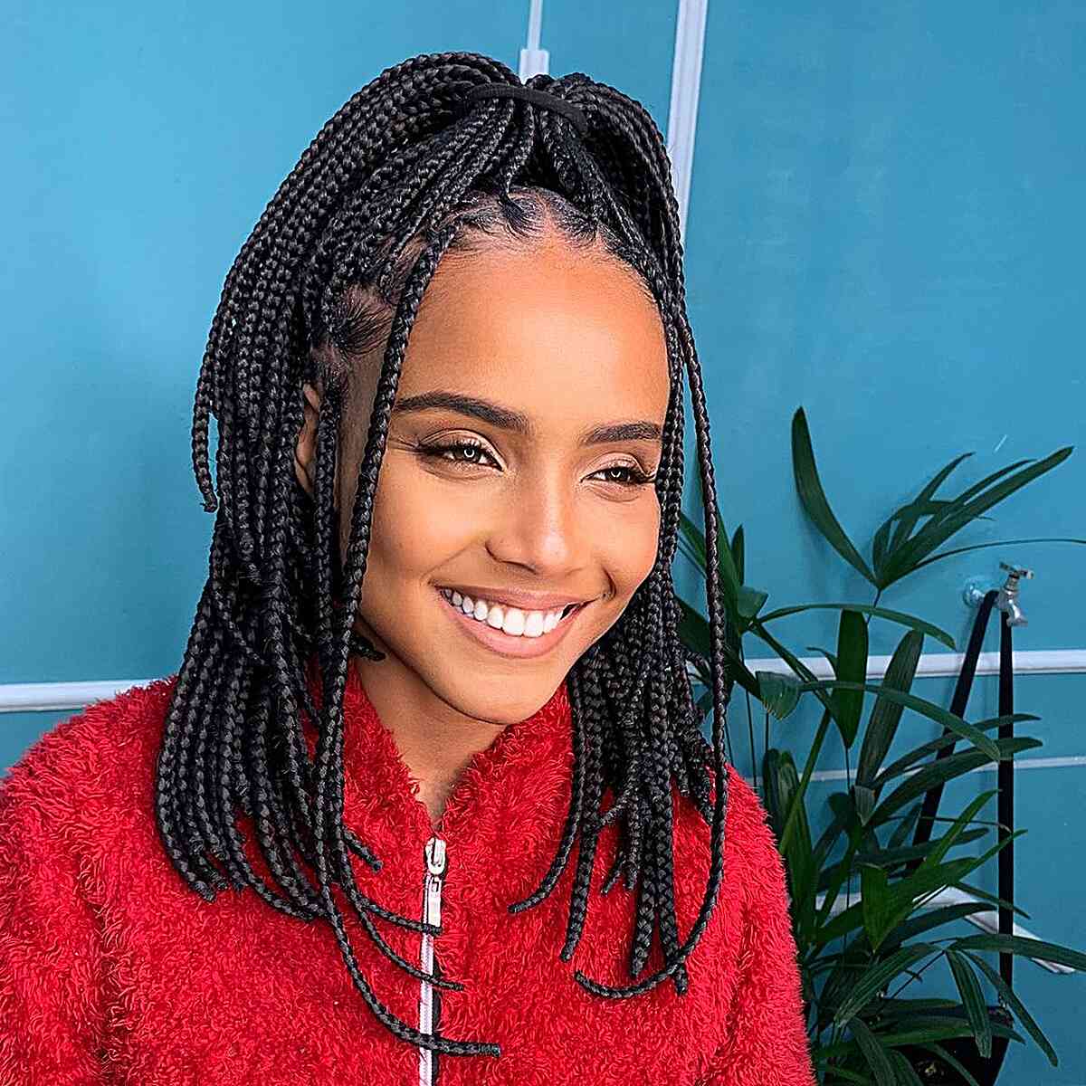 Knotless Box Braids with a High Pony
