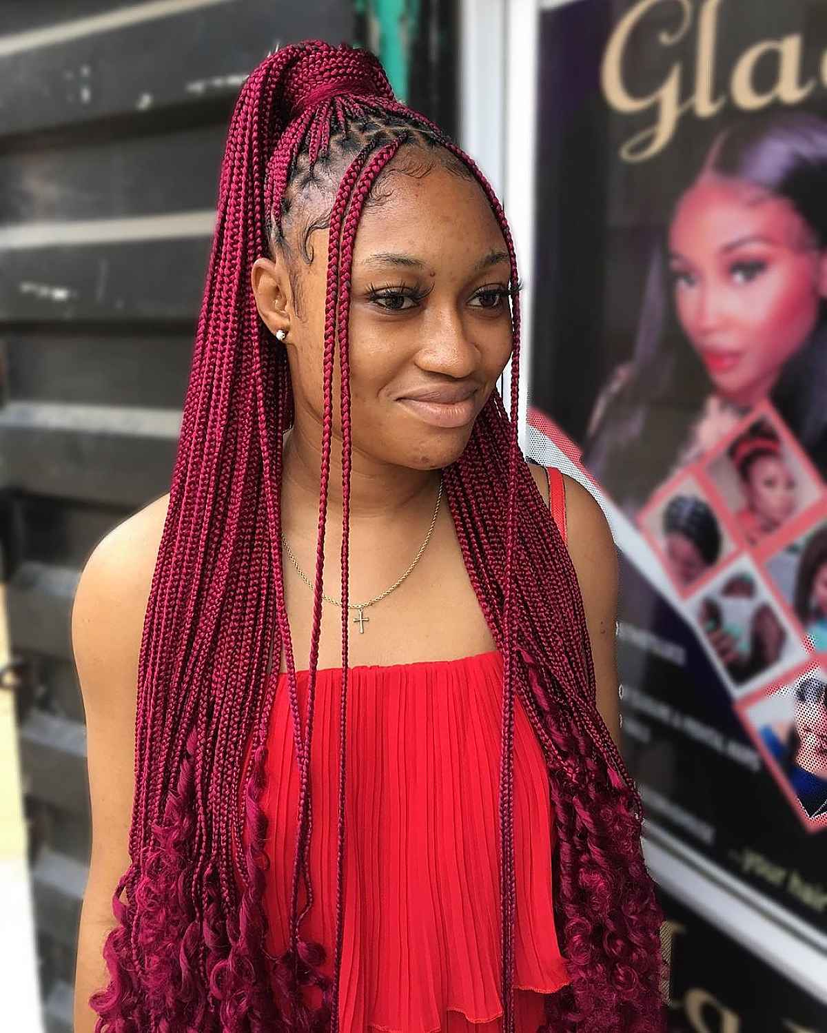 Knotless braids with burgundy color