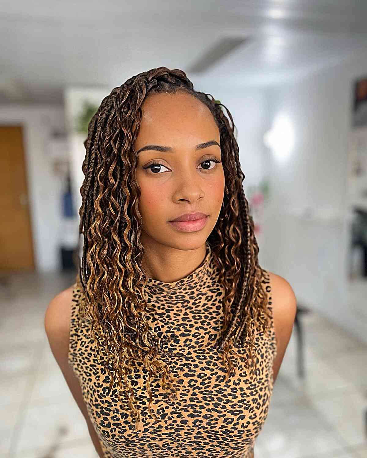 Knotless Gypsy Braids for Black women with mid-length hair