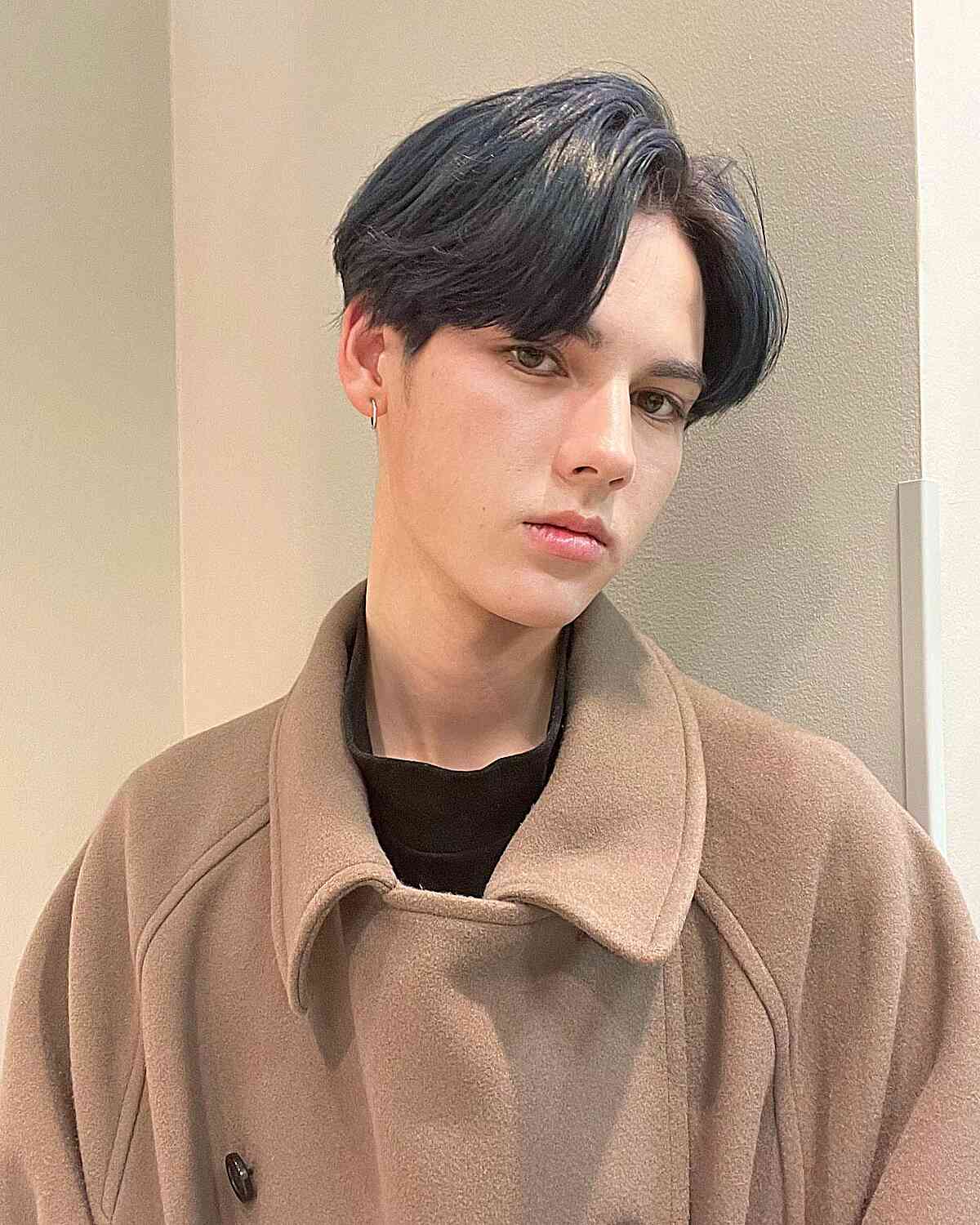 Korean-Style Long Two Block Haircut with Side Part on Gents