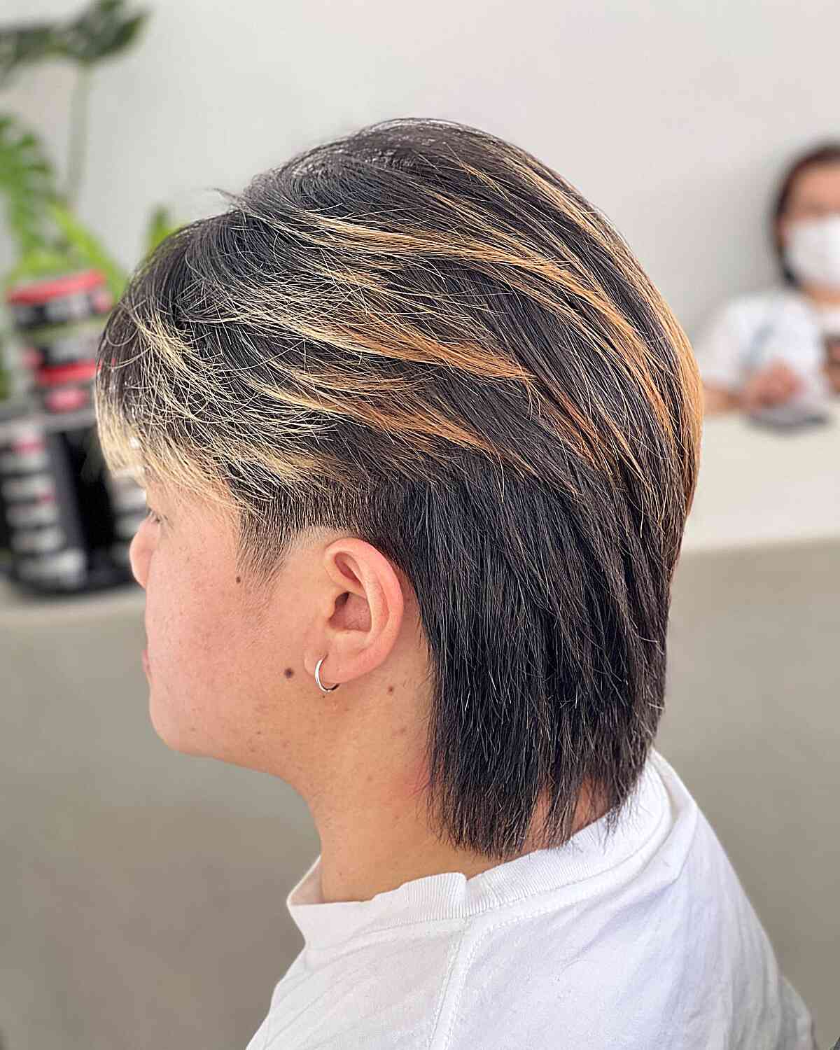 Kpop-Styled Straight Mullet with Blonde Accents For Men