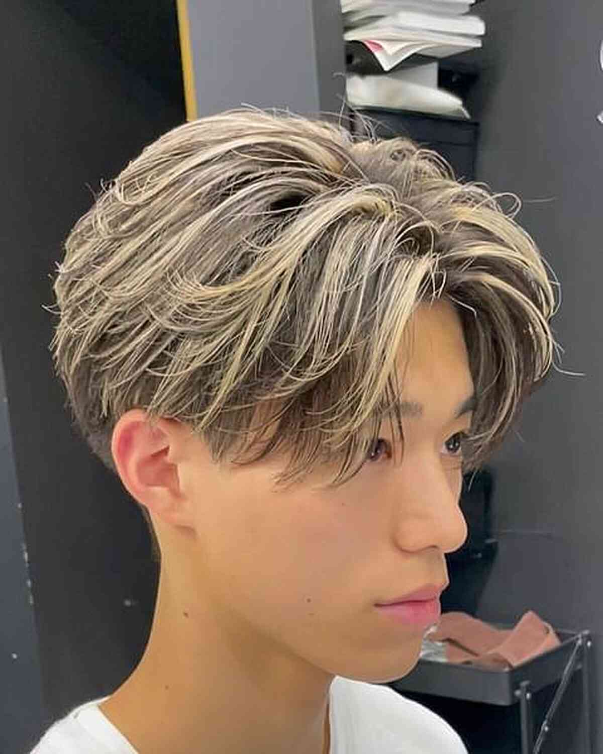 Kpop Two-Block with Blonde Highlights for Men