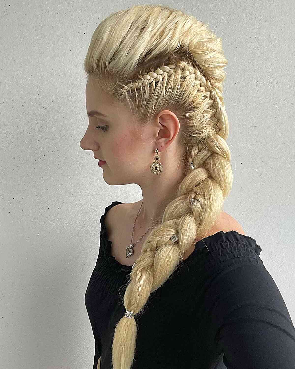 Long-Length Blonde Lagertha Viking Hairstyle with Huge and Mini Braids