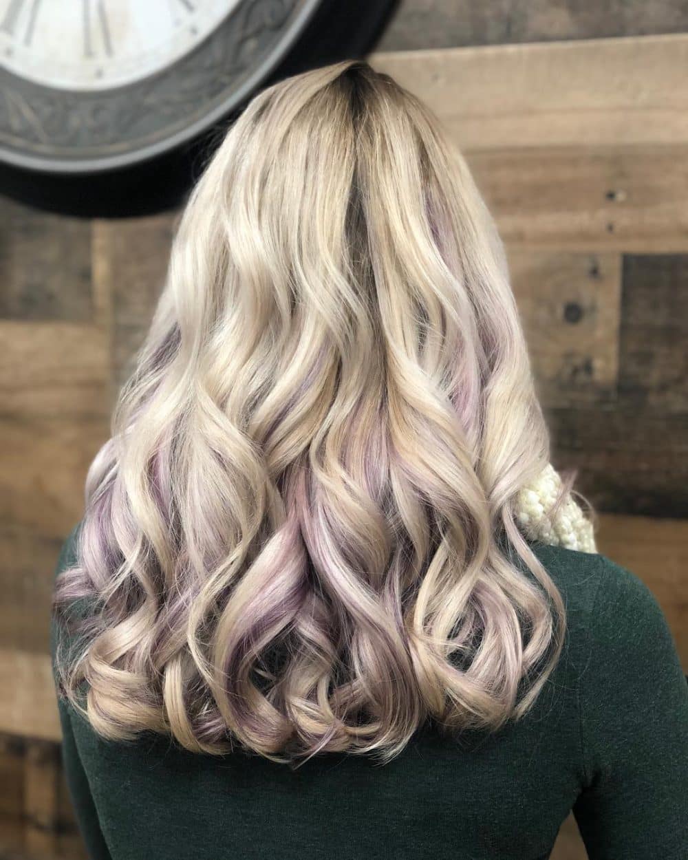 Pastel Lavender Peekaboo Highlights on Loose Curly Style