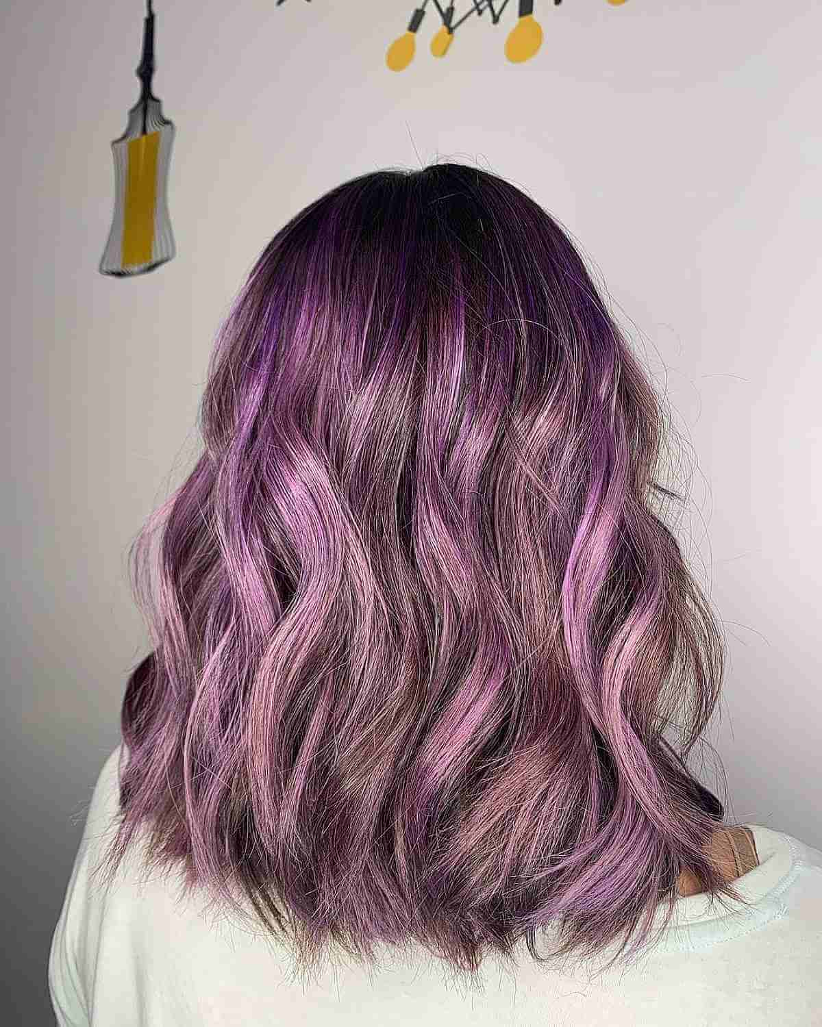Lavender Purple Balayage Highlights with Dark Roots