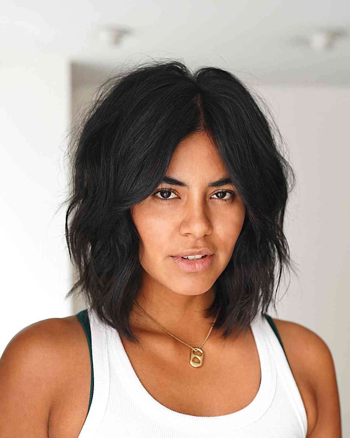Layered and Choppy Lob for Thick Hair and for women with a middle part