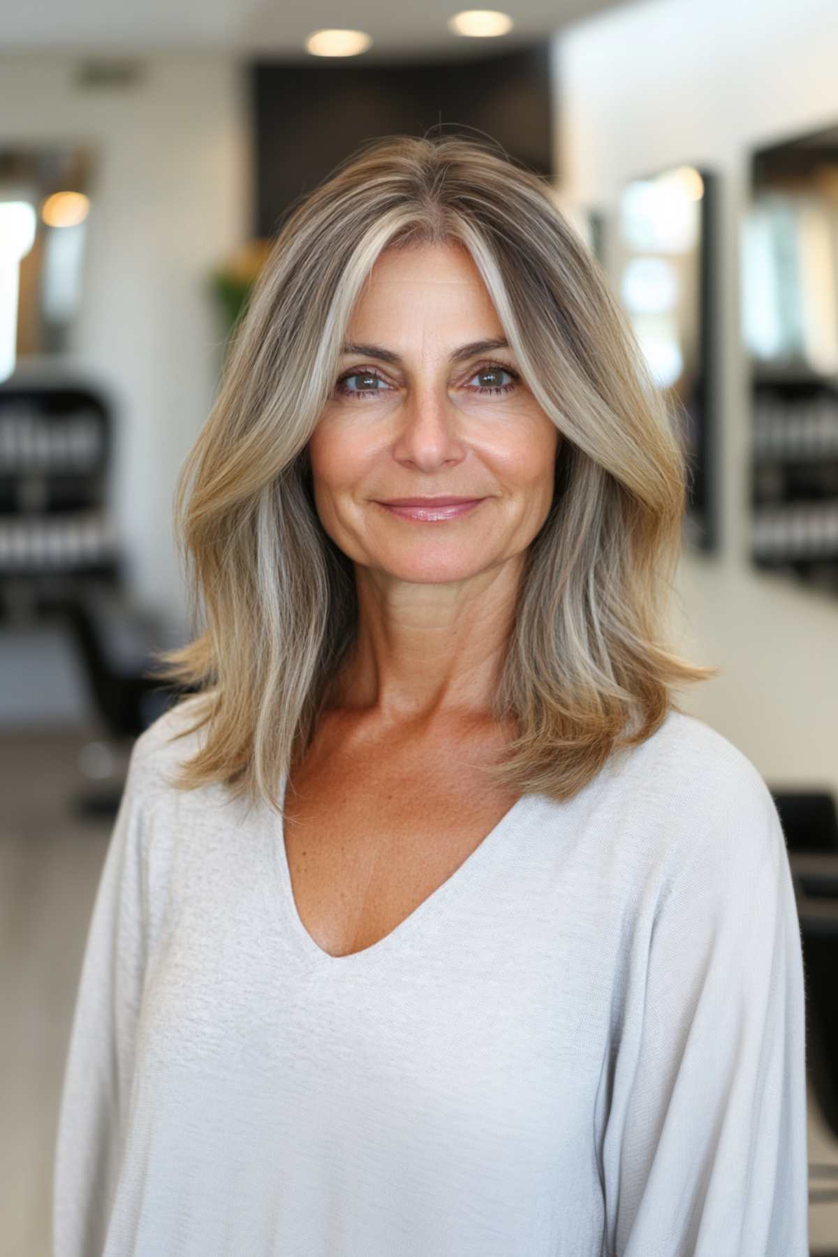 Layered blonde hairstyle for older women