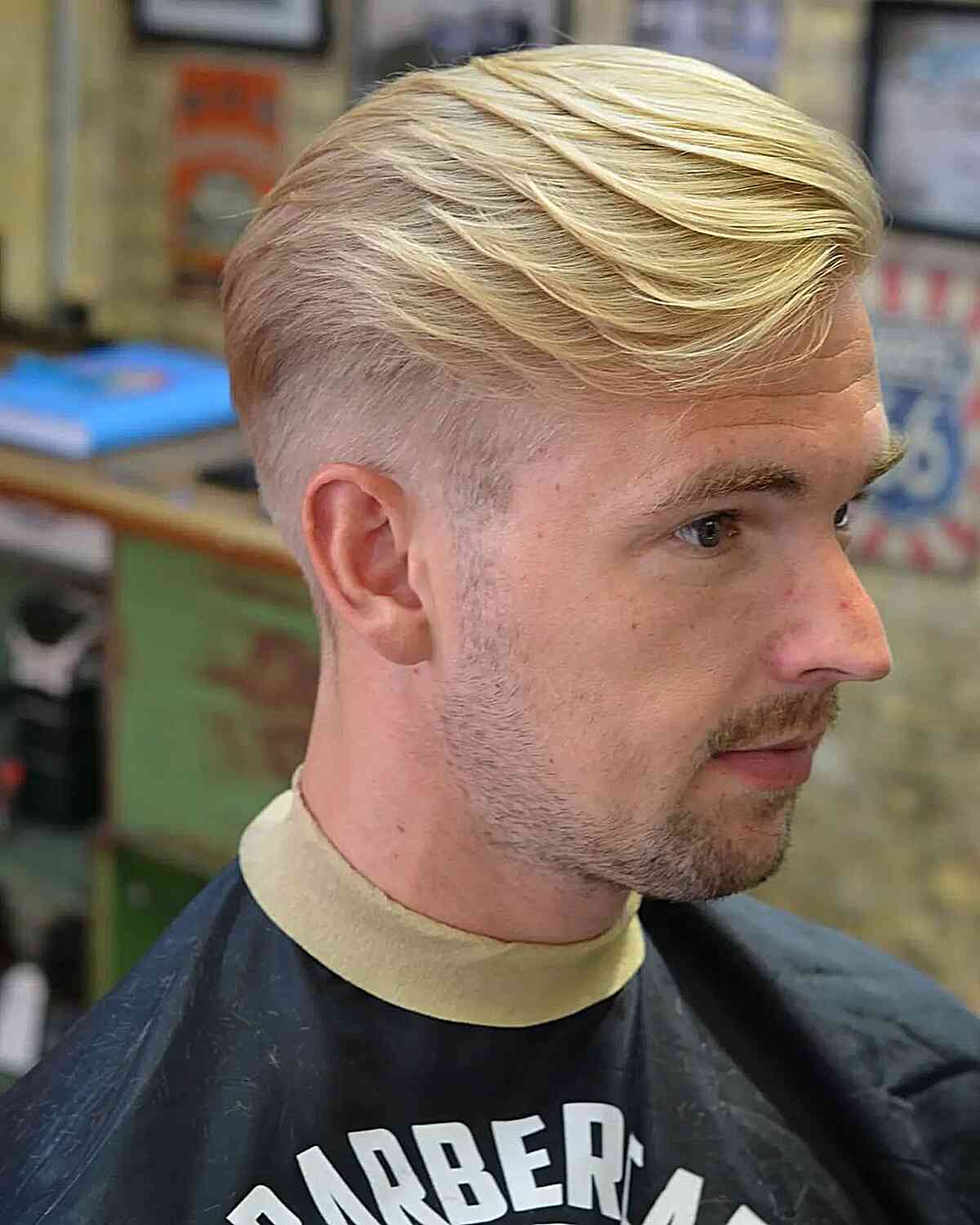 Layered Blonde Hair with a Taper Fade for Men with fine hair