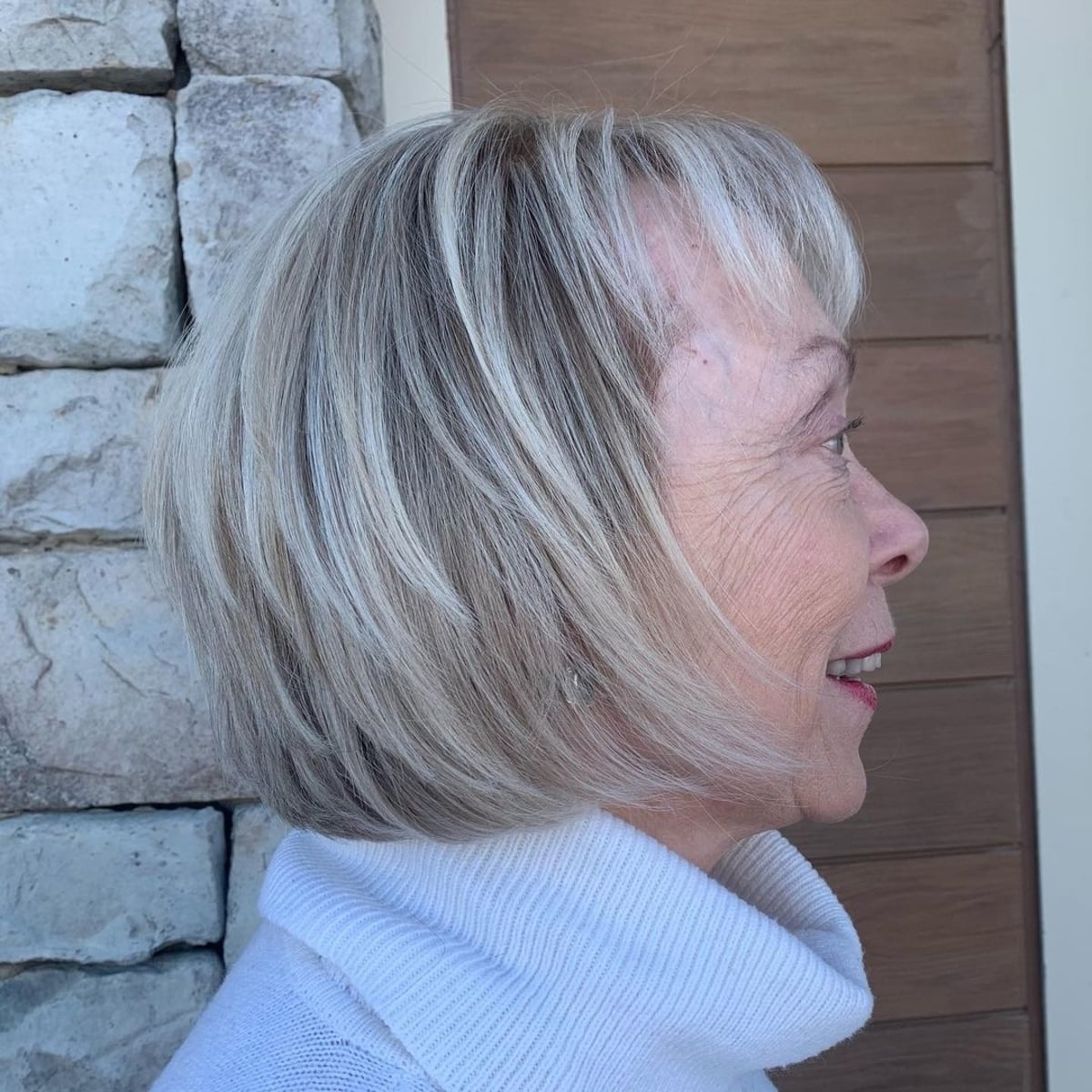 Layered bob for grey thin hair for women over 60