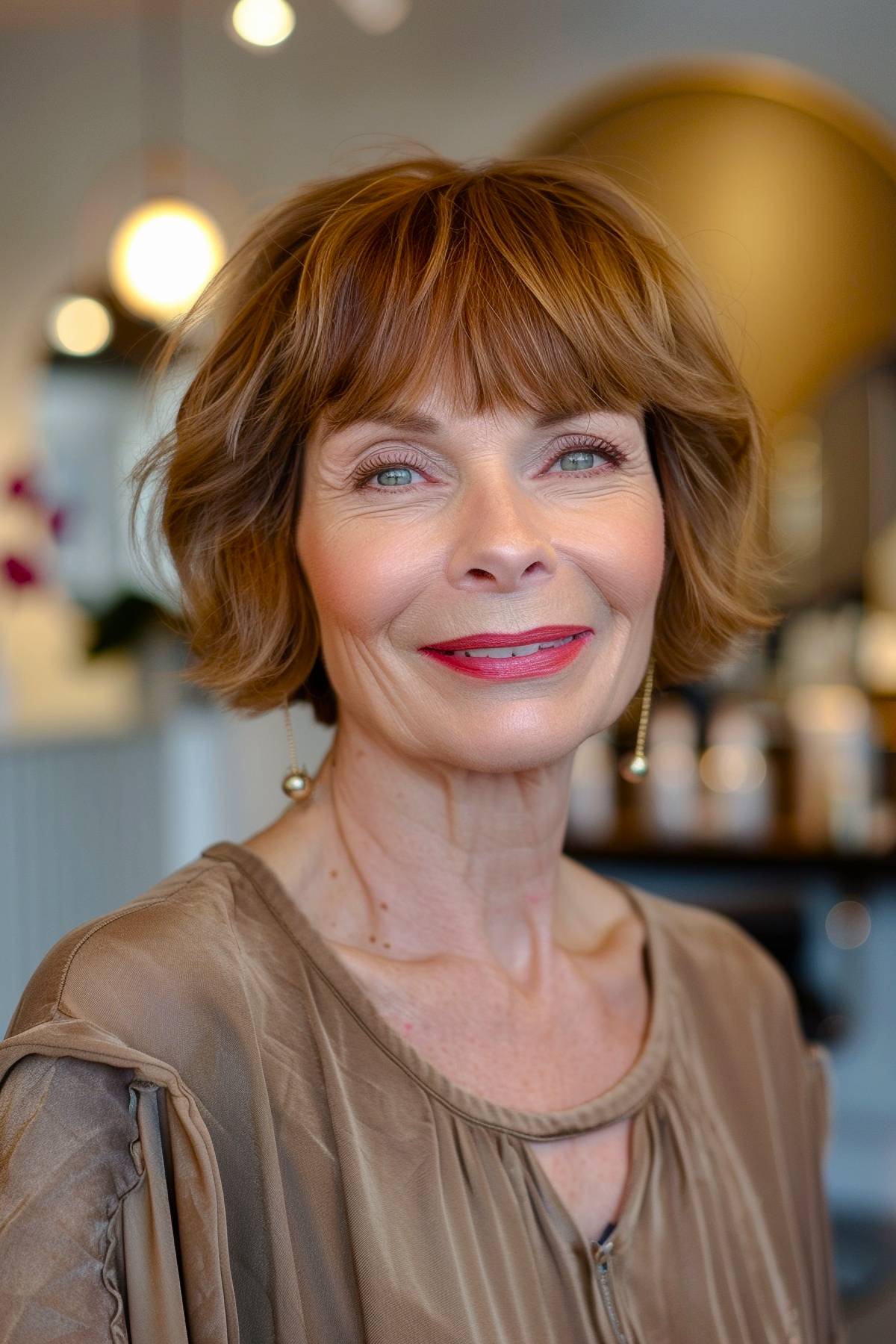 Layered bob with bangs for older women