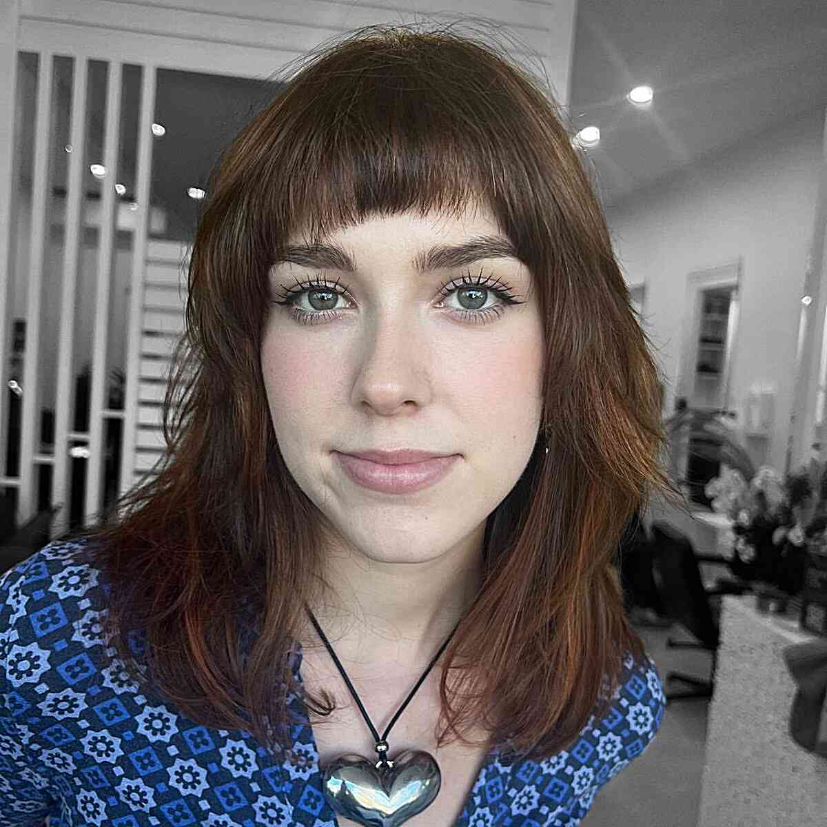 Layered bob with blunt bangs