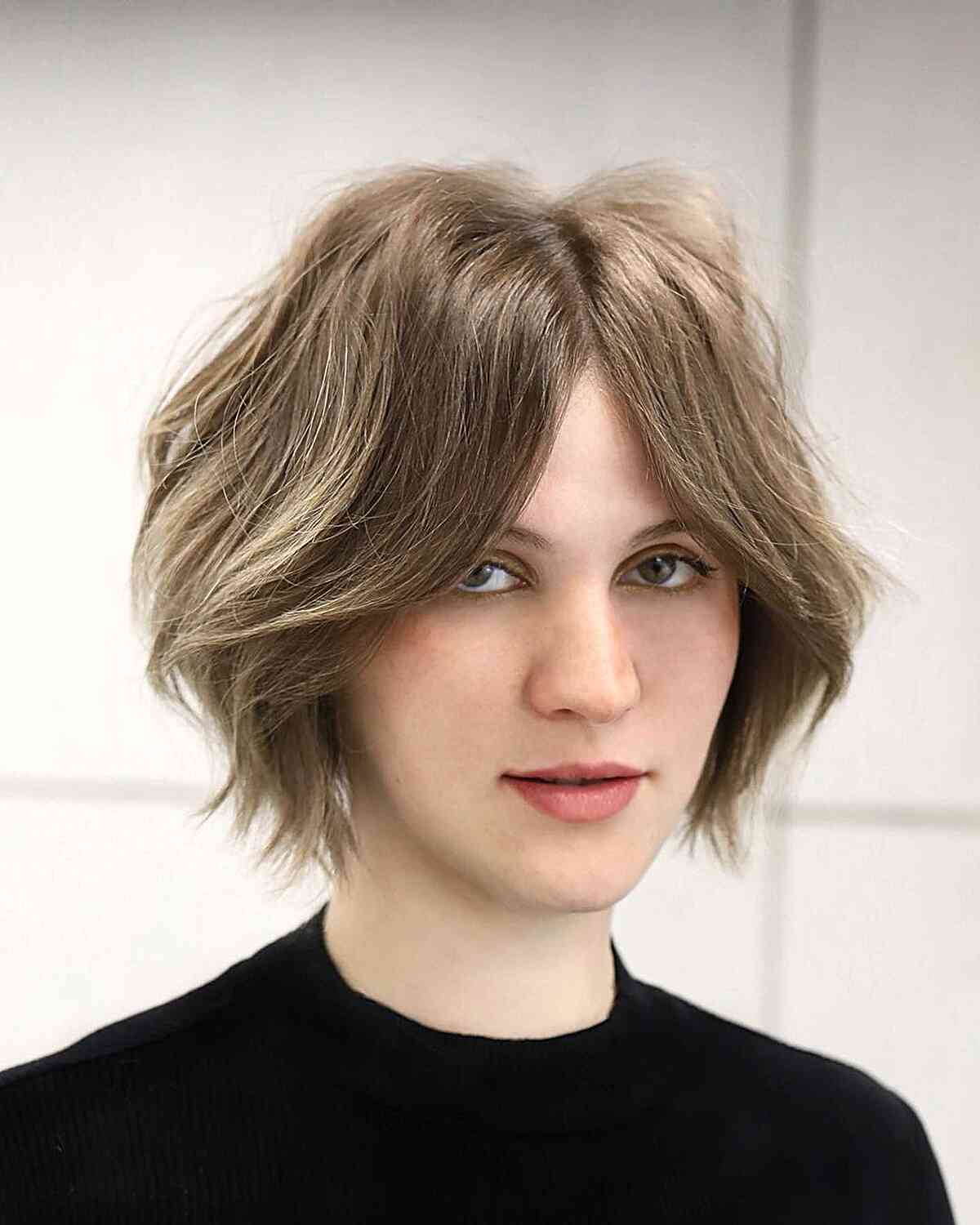 Layered Bob with Curtain Bangs Hairstyle