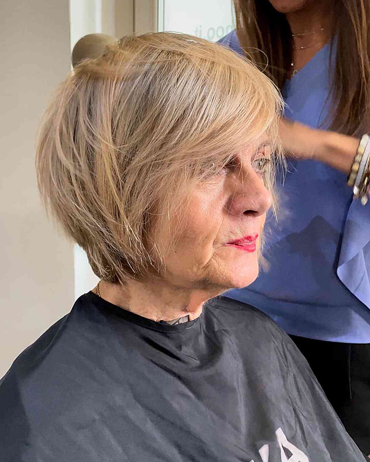 Layered Bob with Gray Covering for 60-Year-Olds