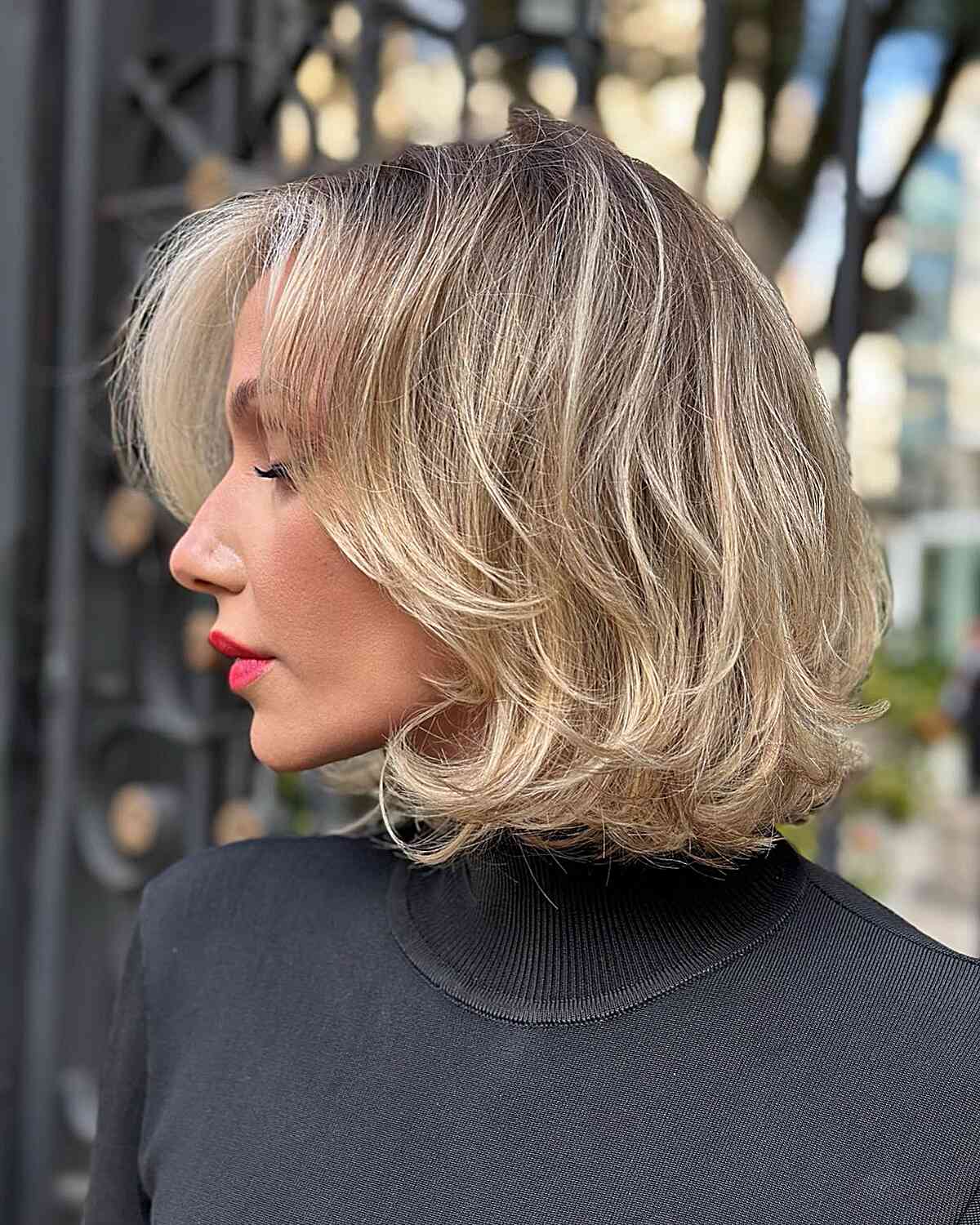 Neck-Grazing Layered Bouncy Bob with Tousled Texture