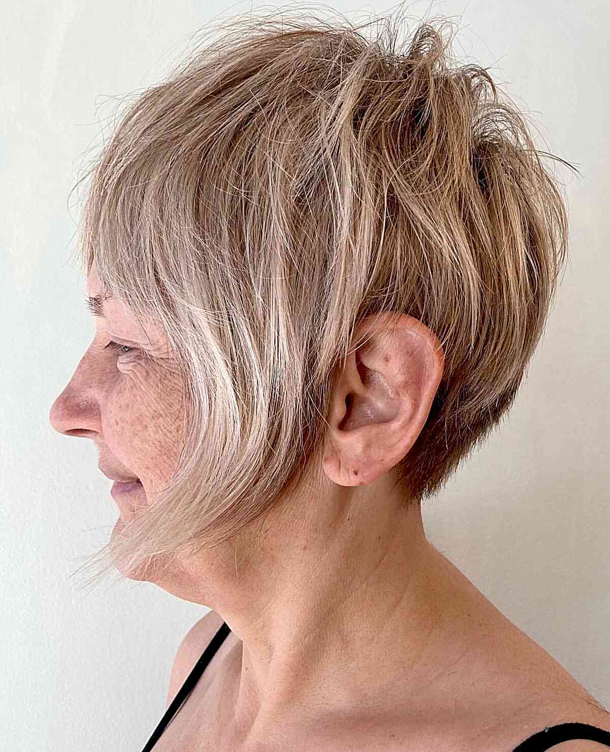 Layered Choppy Pixie with Long Face Frame on Ladies passed their 60s
