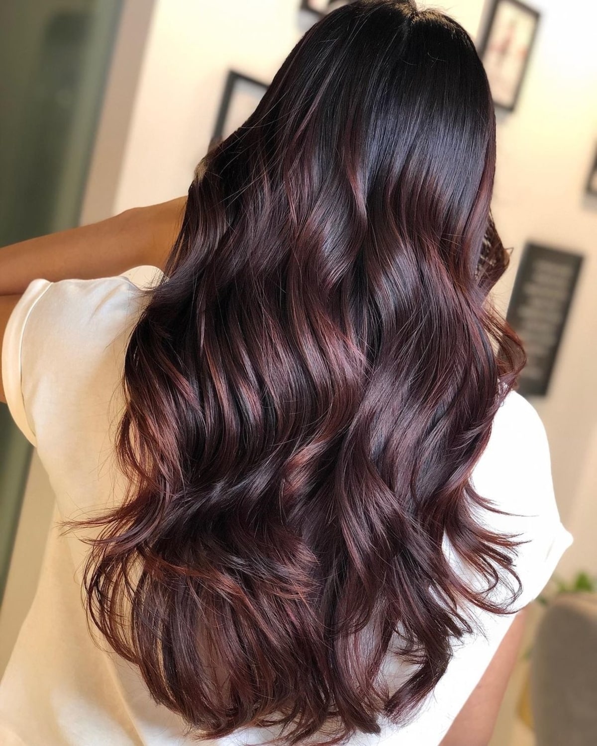 Stunning Layered dark burgundy hair