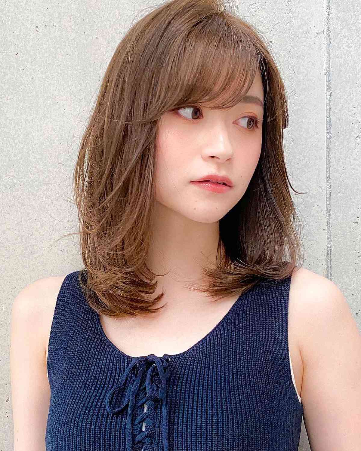 Layered Lob Cut with Side Bangs for Thin-Haired Women