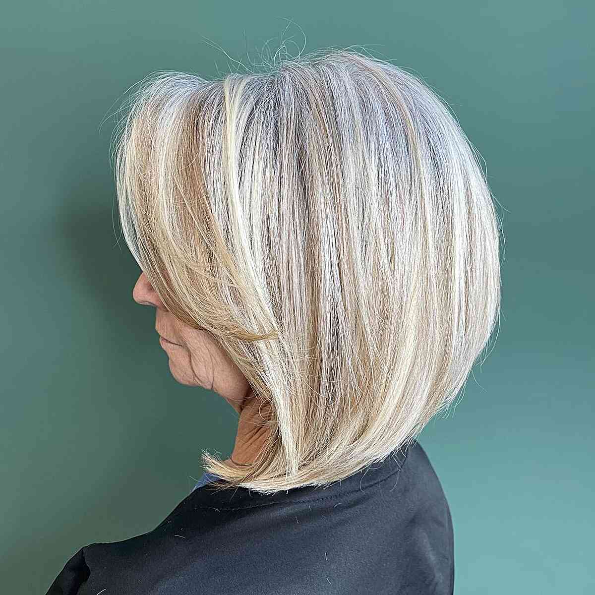 Layered Long Round Inverted Bob with a Fringe