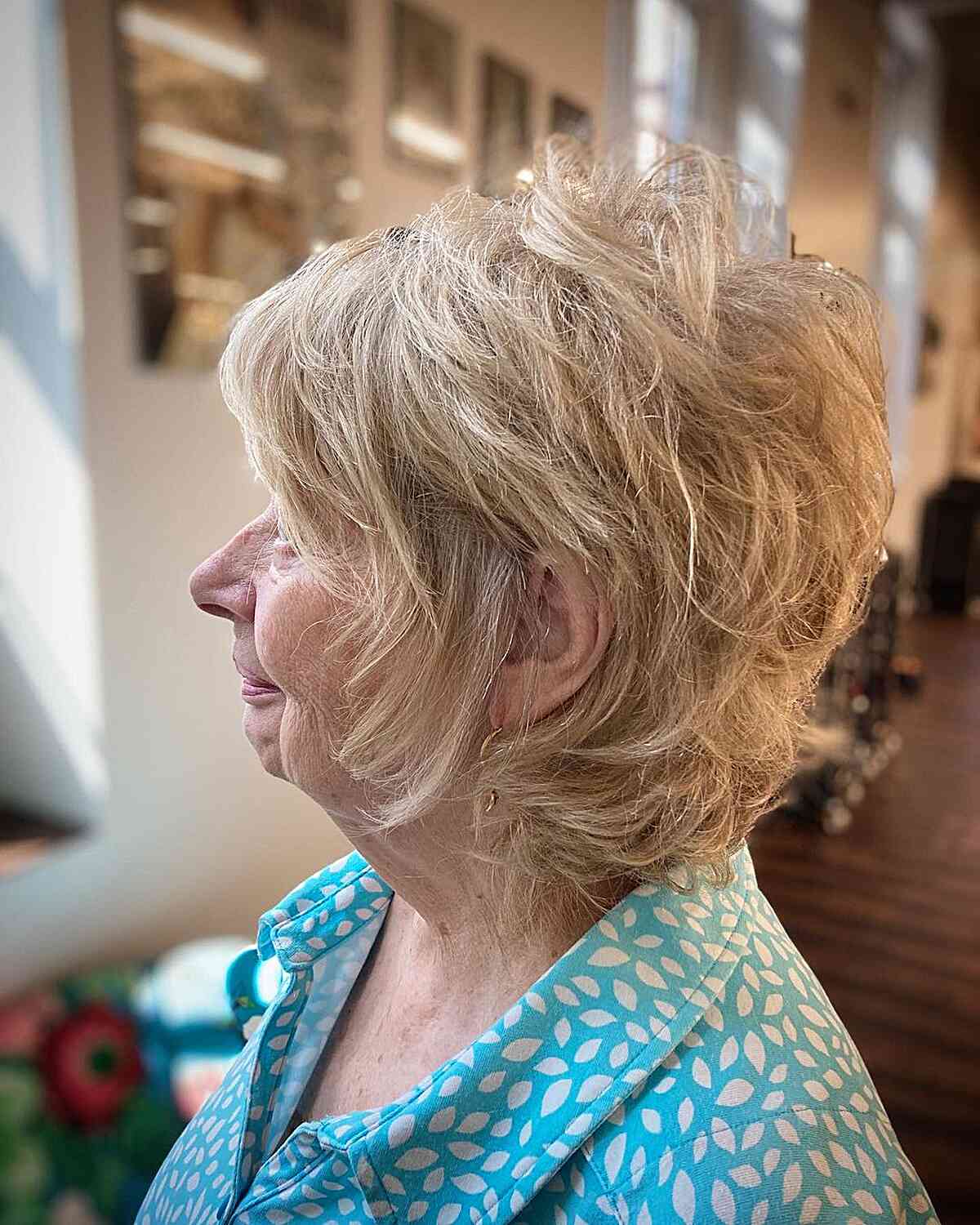 Layered Messy Bixie Hairstyle for Seniors Aged Sixty
