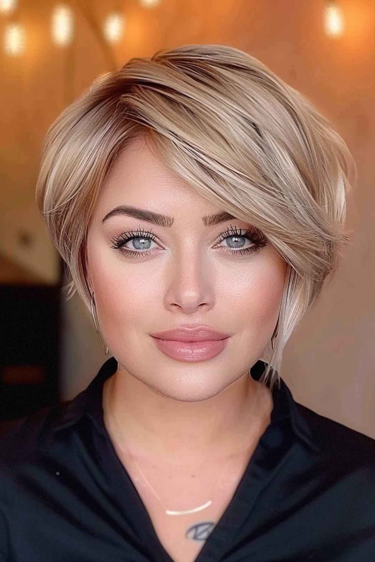 Layered pixie bob cut with side bangs
