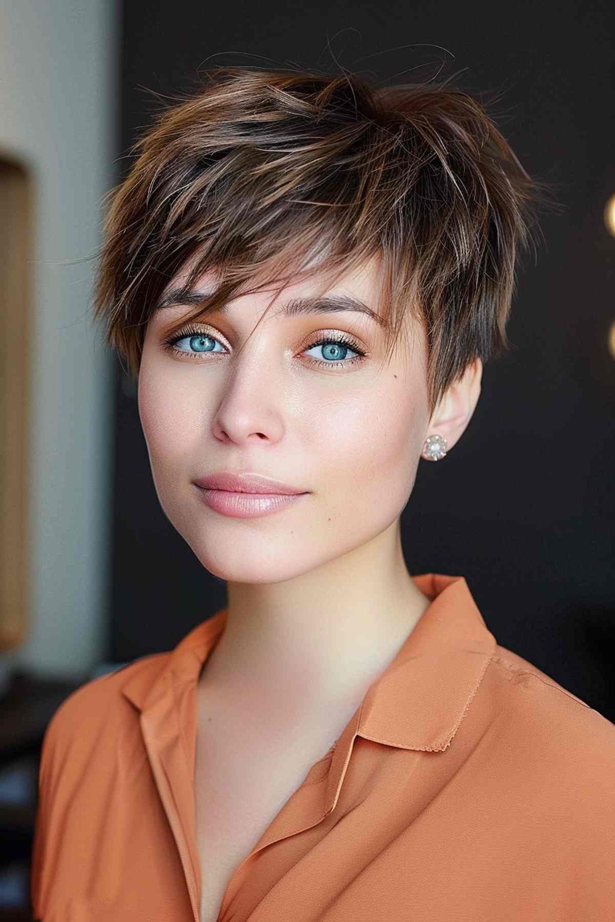 Layered pixie cut for thick hair with bangs and choppy layers