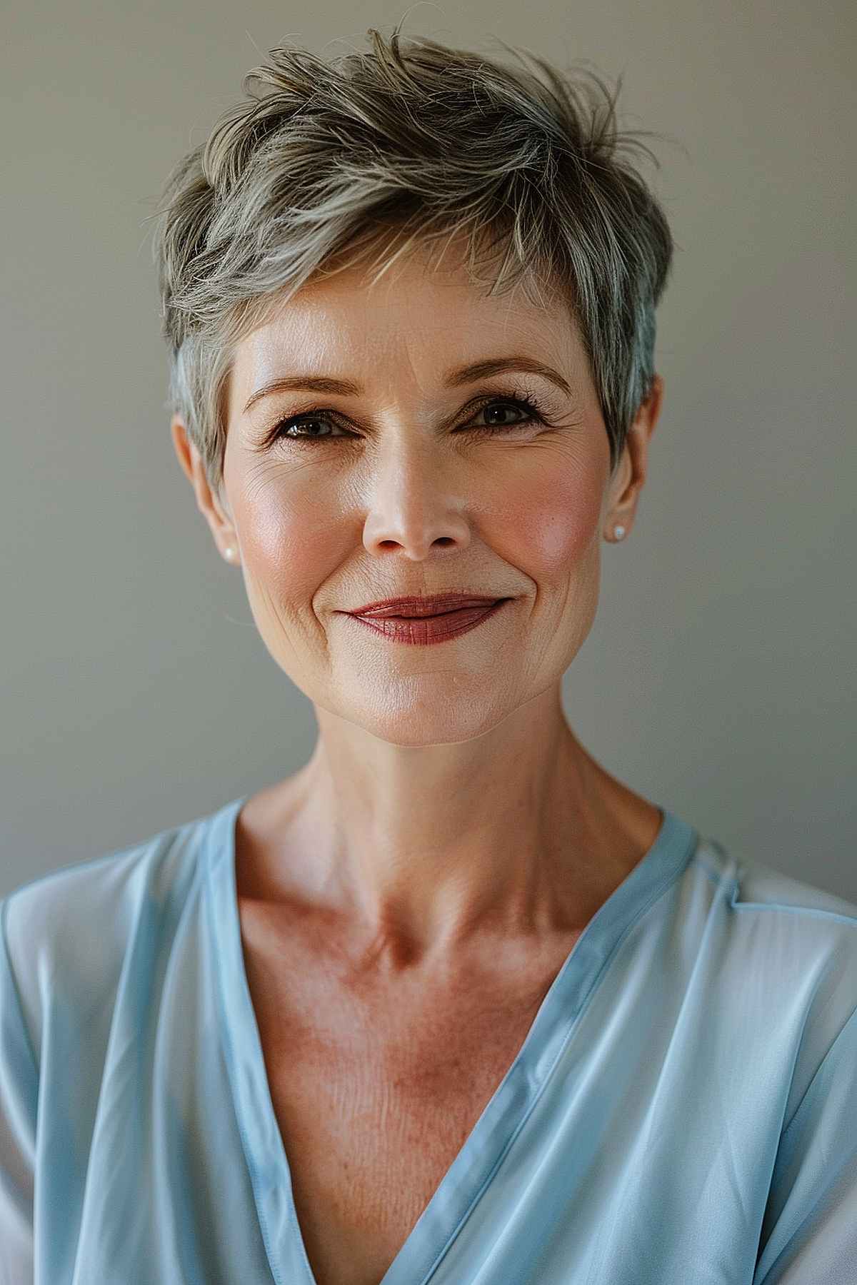 Layered pixie cut for women over 50 with soft, textured layers