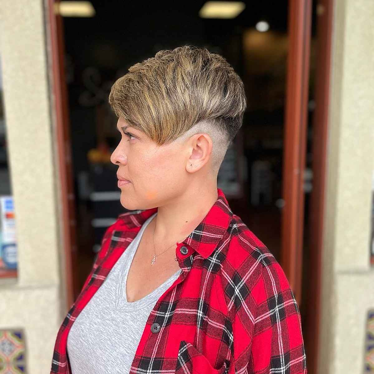 layered undercut pixie with shaved sides