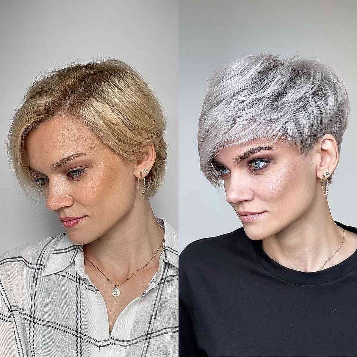 Layered Pixie with Full Platinum Highlights