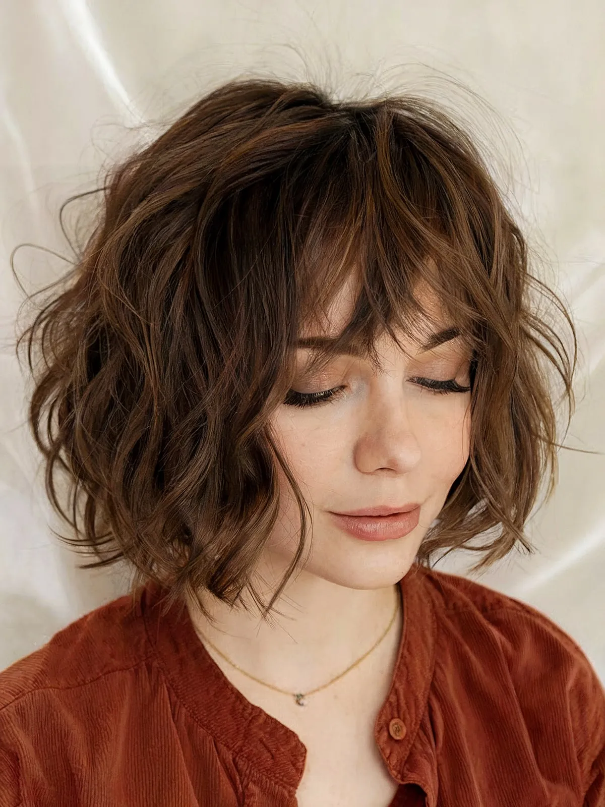 layered shaggy bob for naturally curly hair