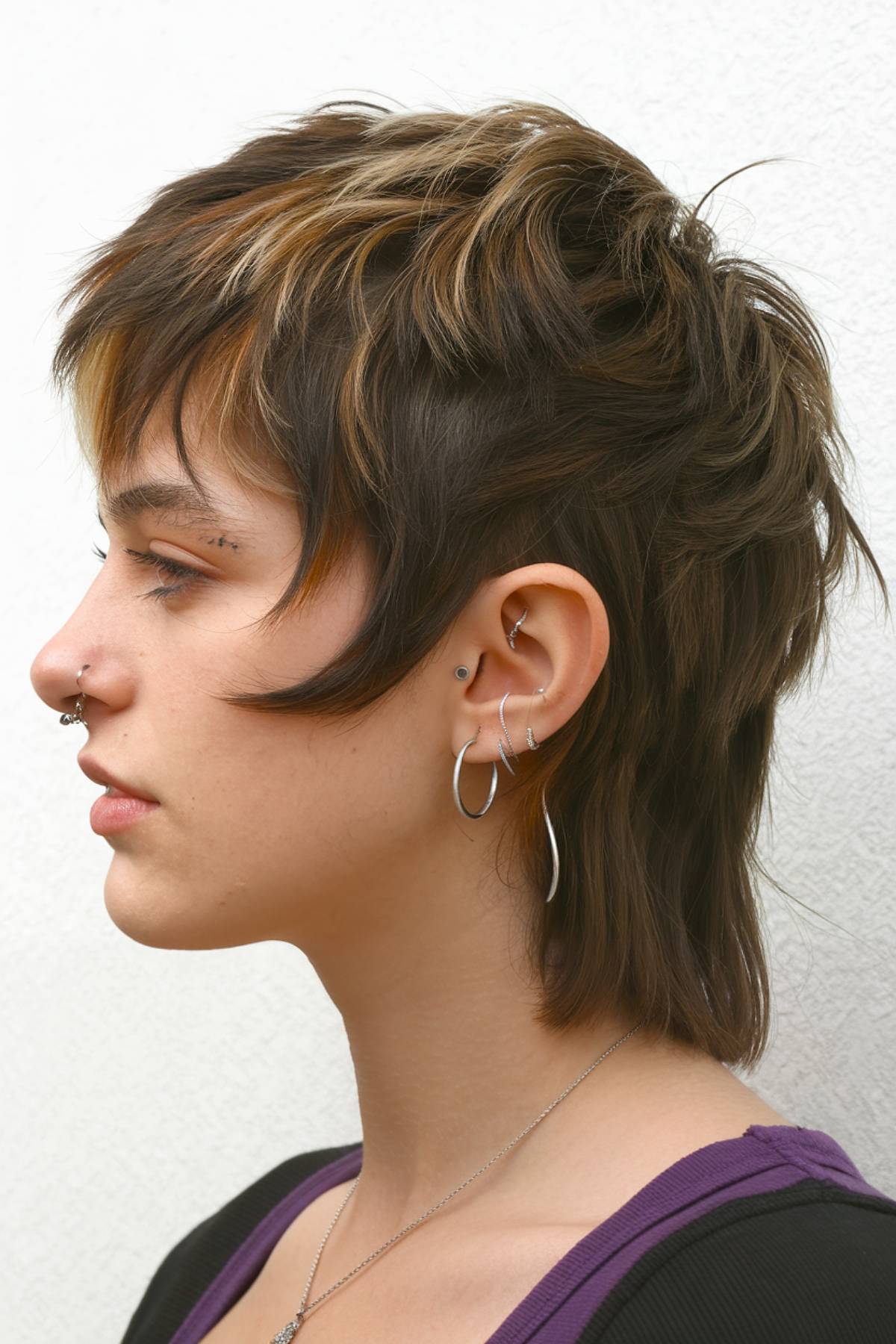 Layered short wolf cut