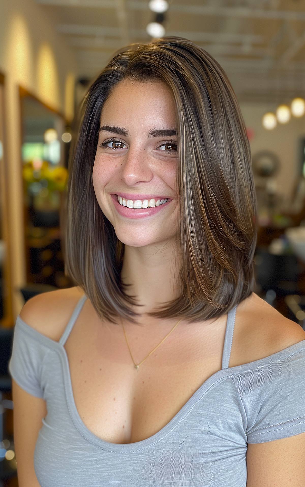 Layered shoulder-length haircut for thick hair with blunt ends