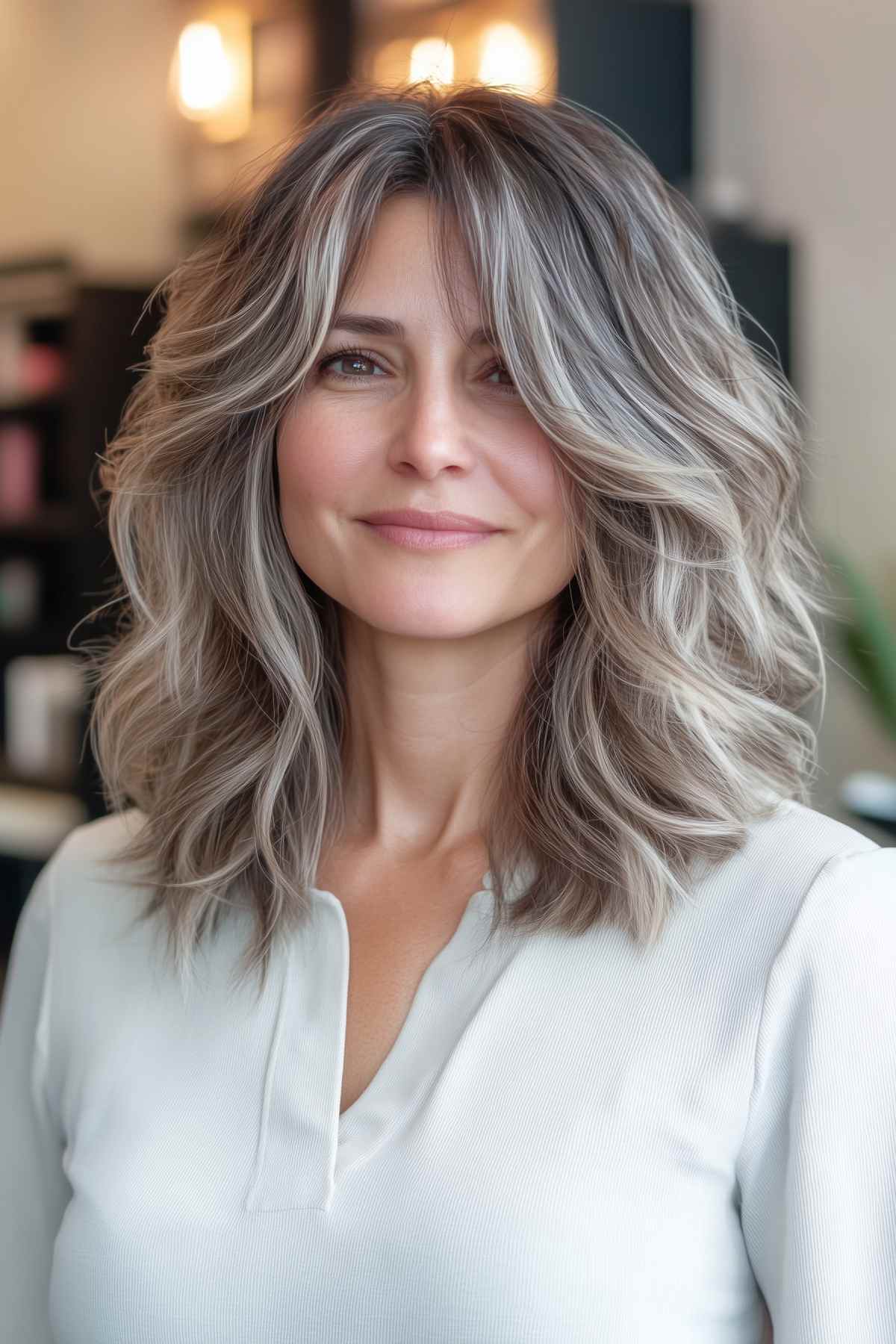 Layered silver waves hairstyle for round faces