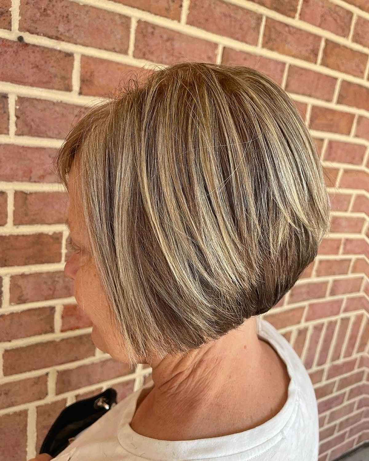 Layered Stacked Bob with Balayage for Sixty-Year-Olds