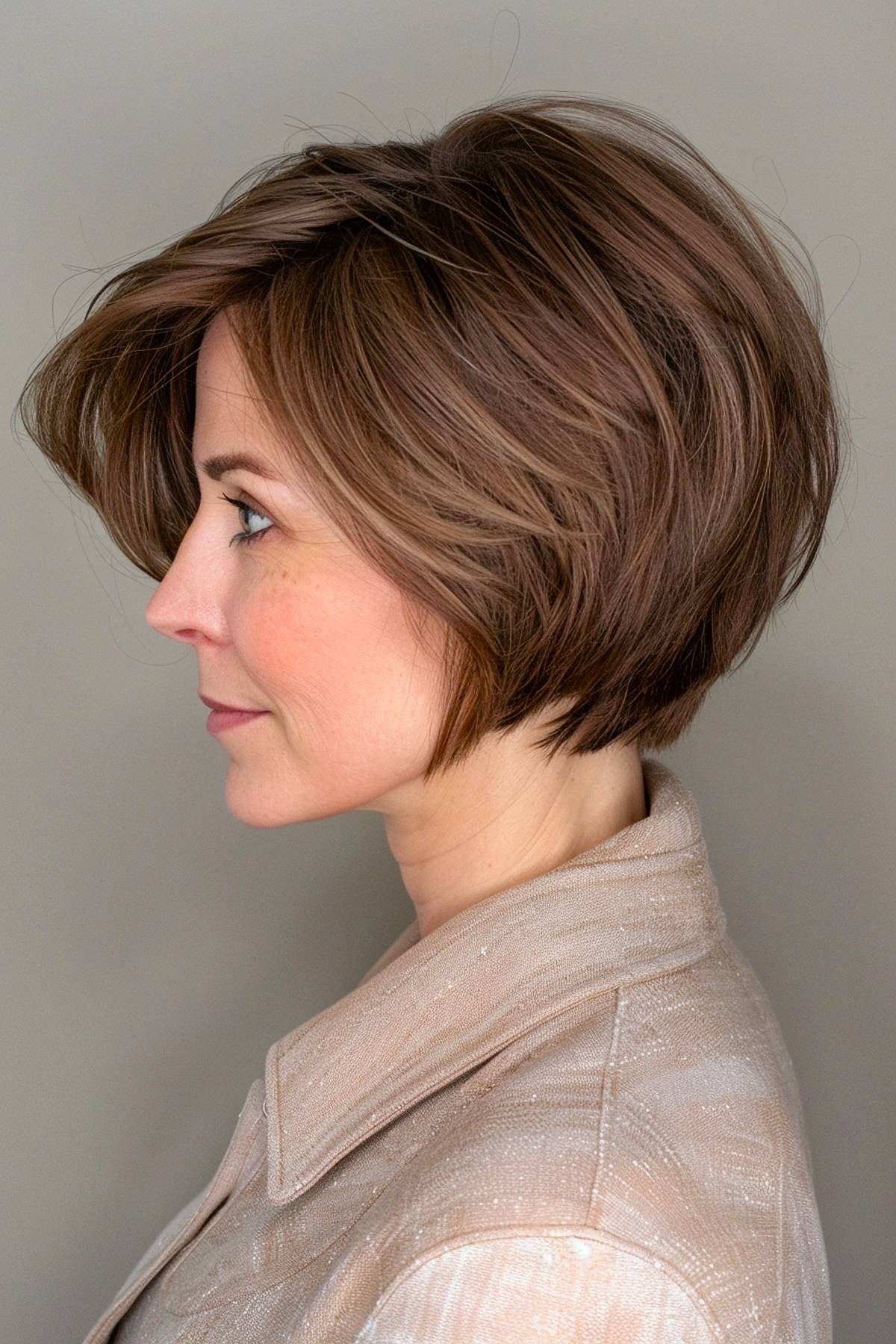 Airy layered stacked bob with soft volume