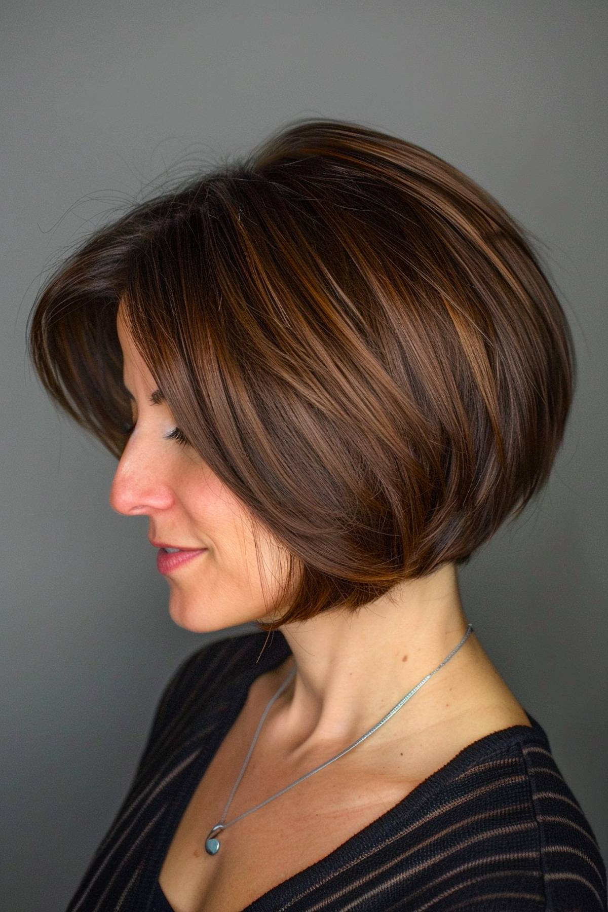 Curved layered stacked bob for straight hair