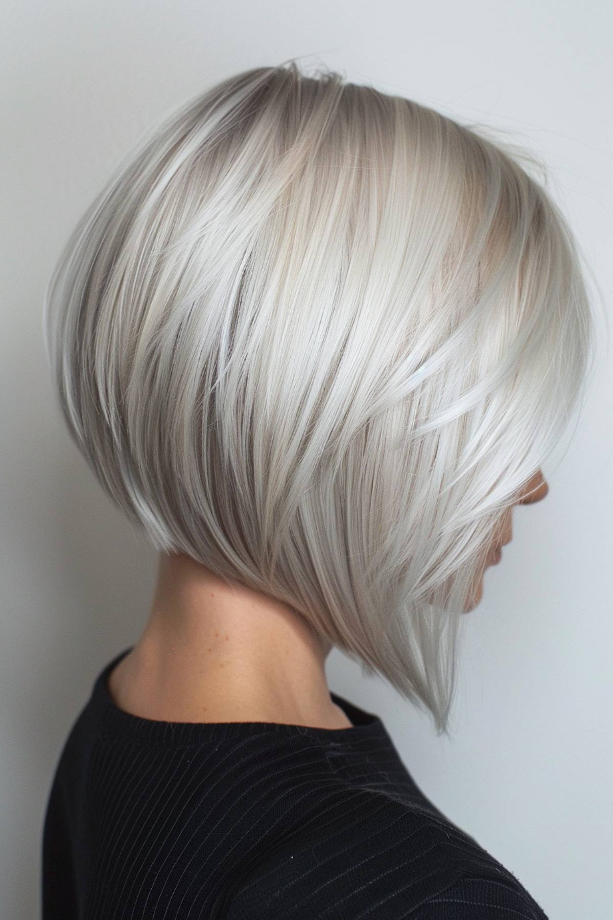 Platinum layered stacked bob with precision cut