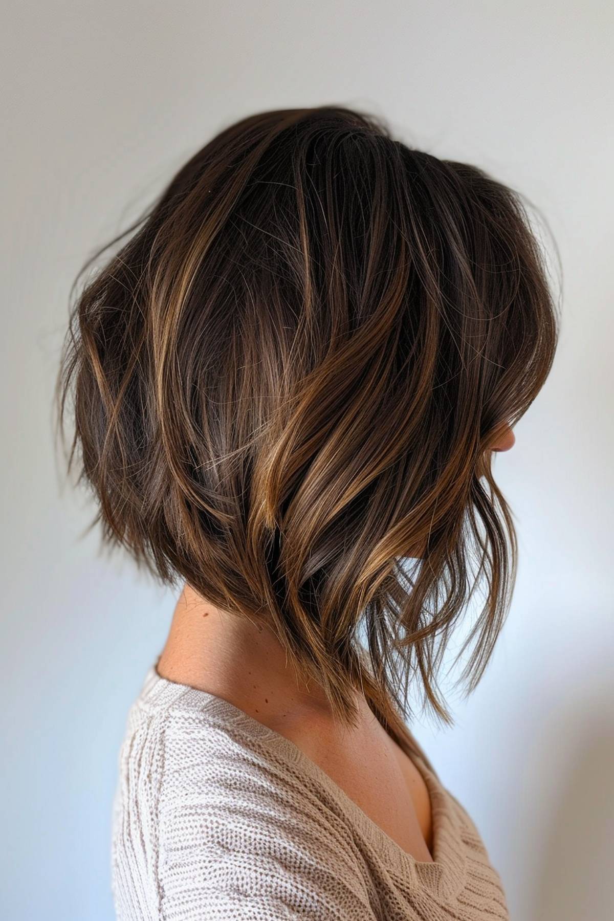 Layered stacked bob for wavy hair