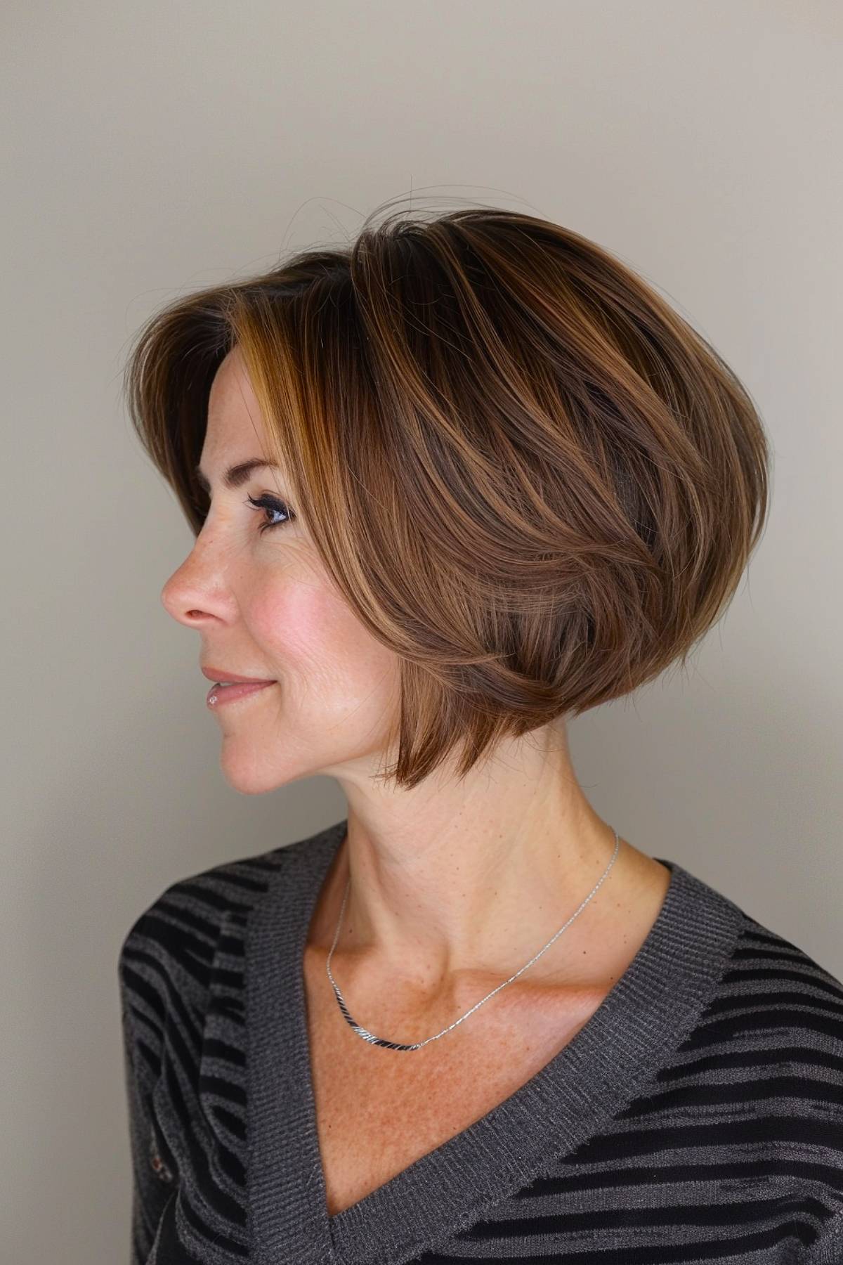 Rounded layered stacked bob for medium hair