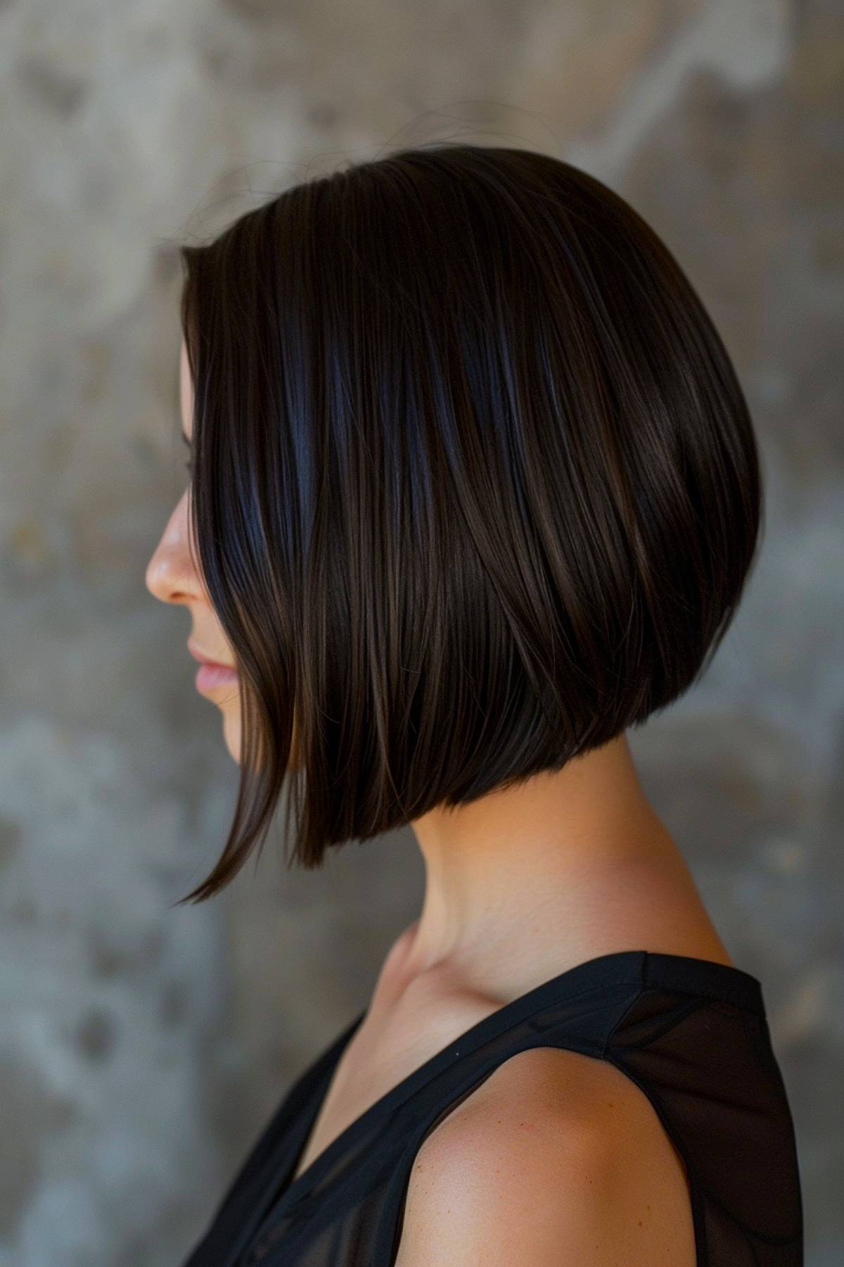 Smooth layered stacked bob with rounded finish