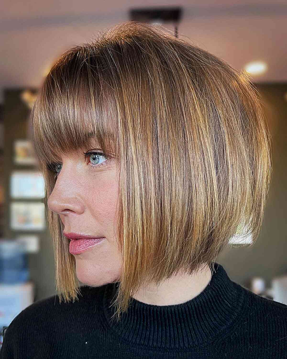 Layered Textured Bob for Fine Hair and Waterfall Bangs
