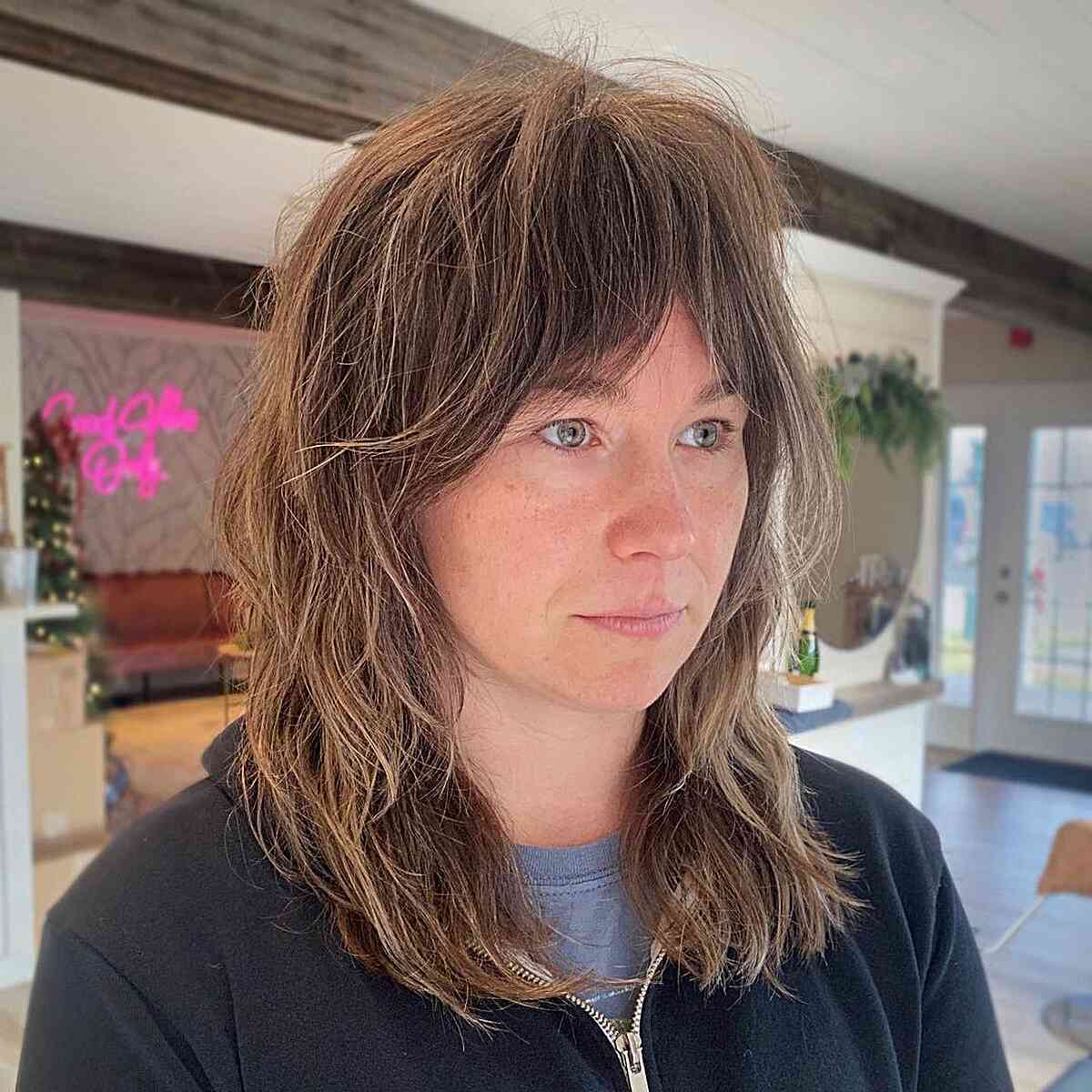 Layered Tousled Mullet Shag with Bangs