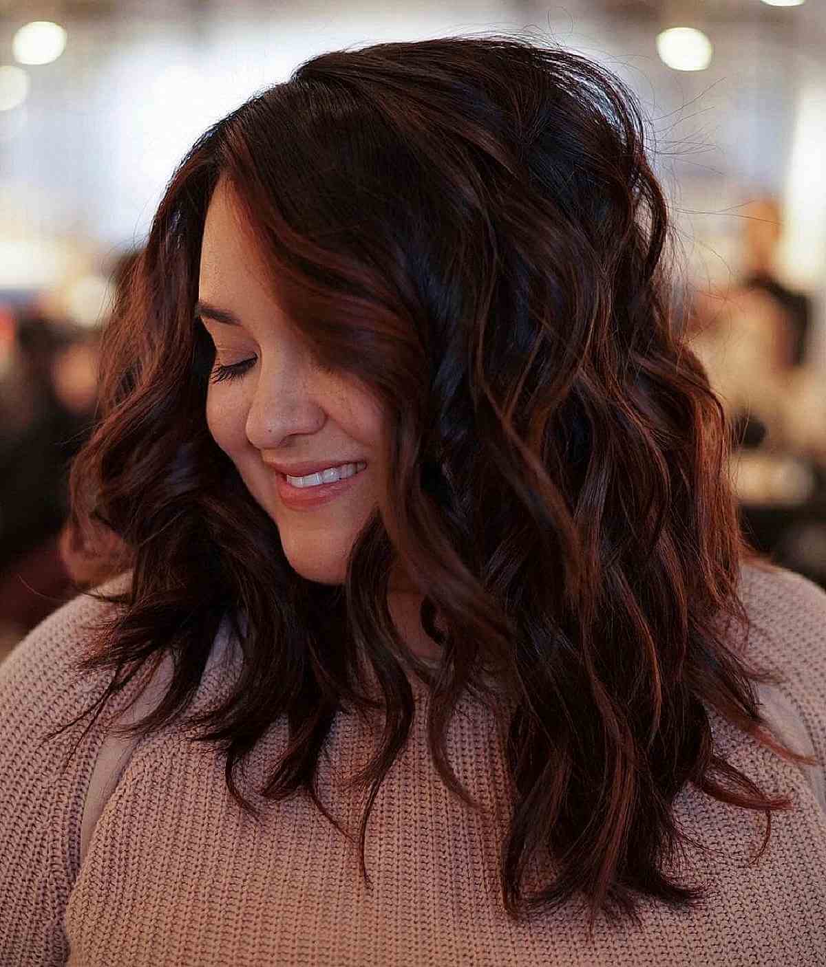 Layered Waves with Highlights for Thick Hair
