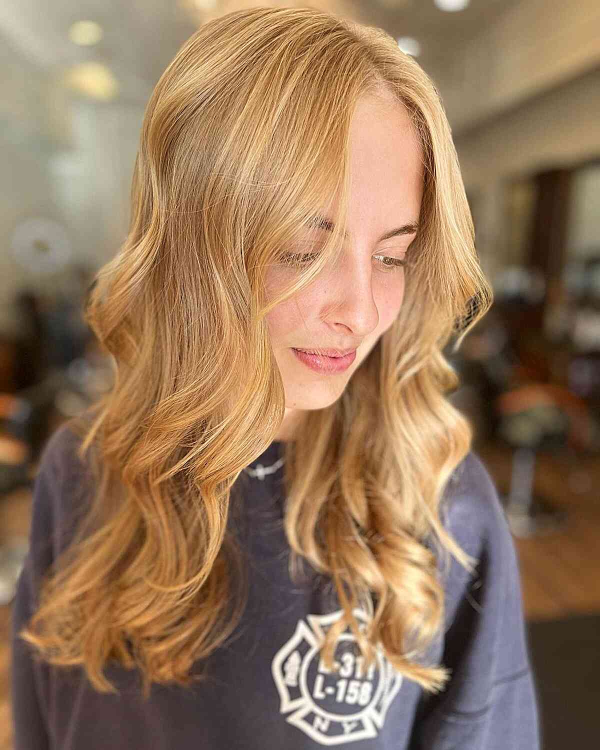 Layered Wavy Hair with Middle Part