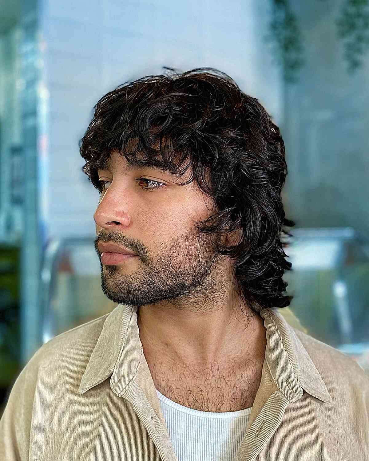 Layered Wavy Mullet for Men with Medium Hair