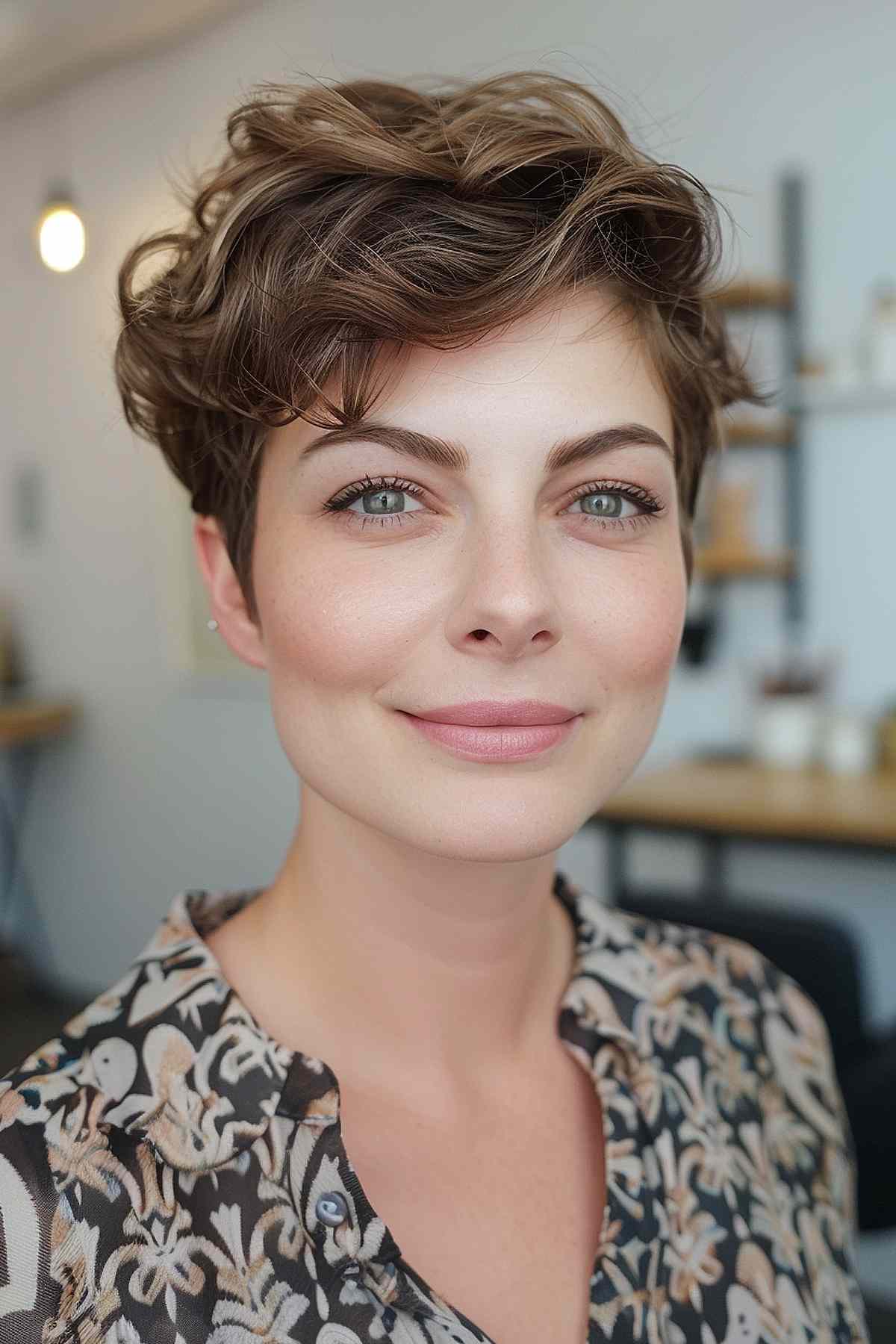 Layered wavy pixie cut with longer top layers