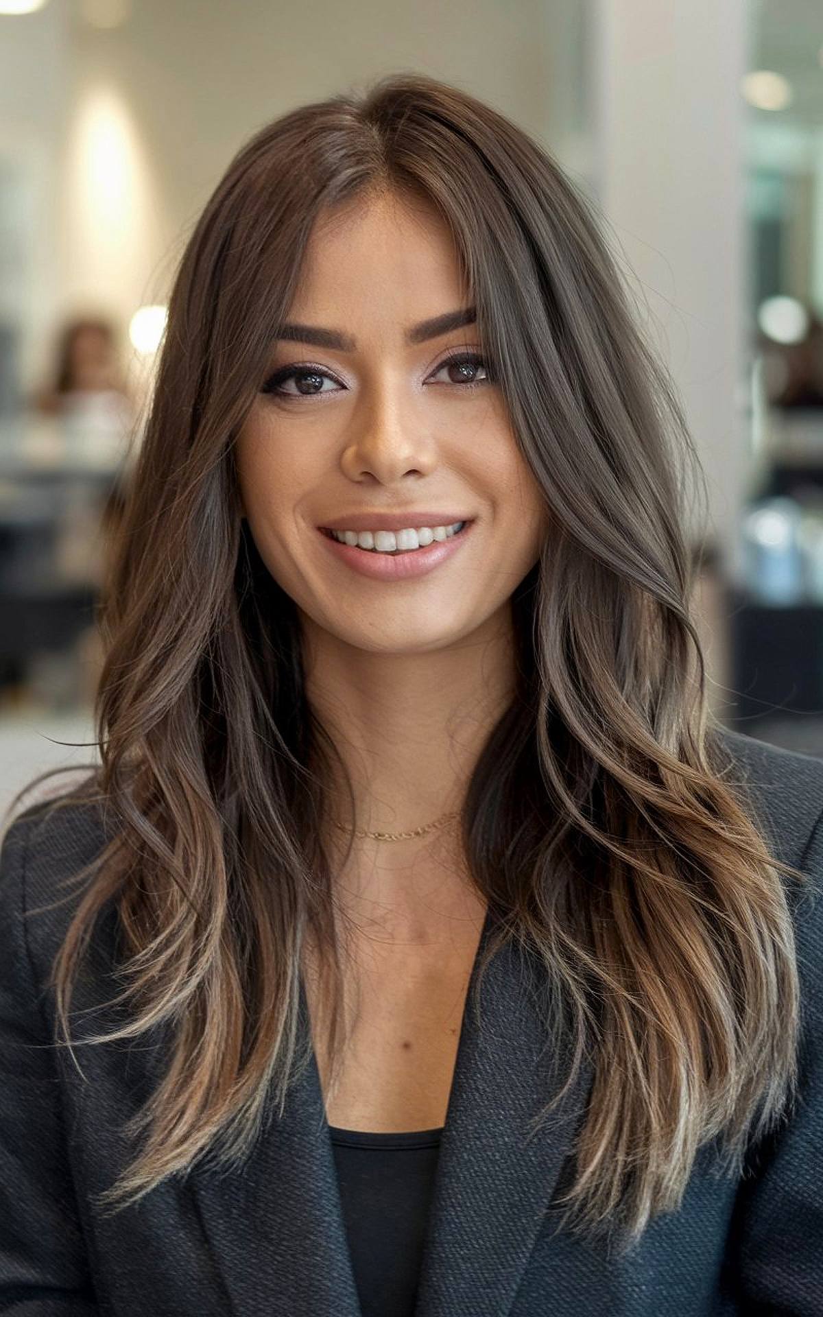 Layered work hairstyle for long hair with subtle volume