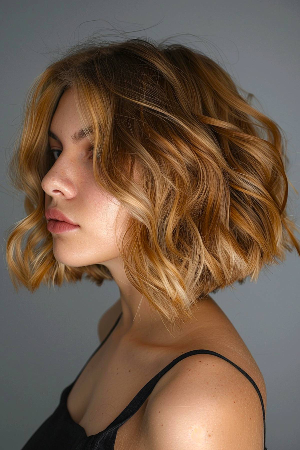 Layerflow bob with golden tones and structured layers