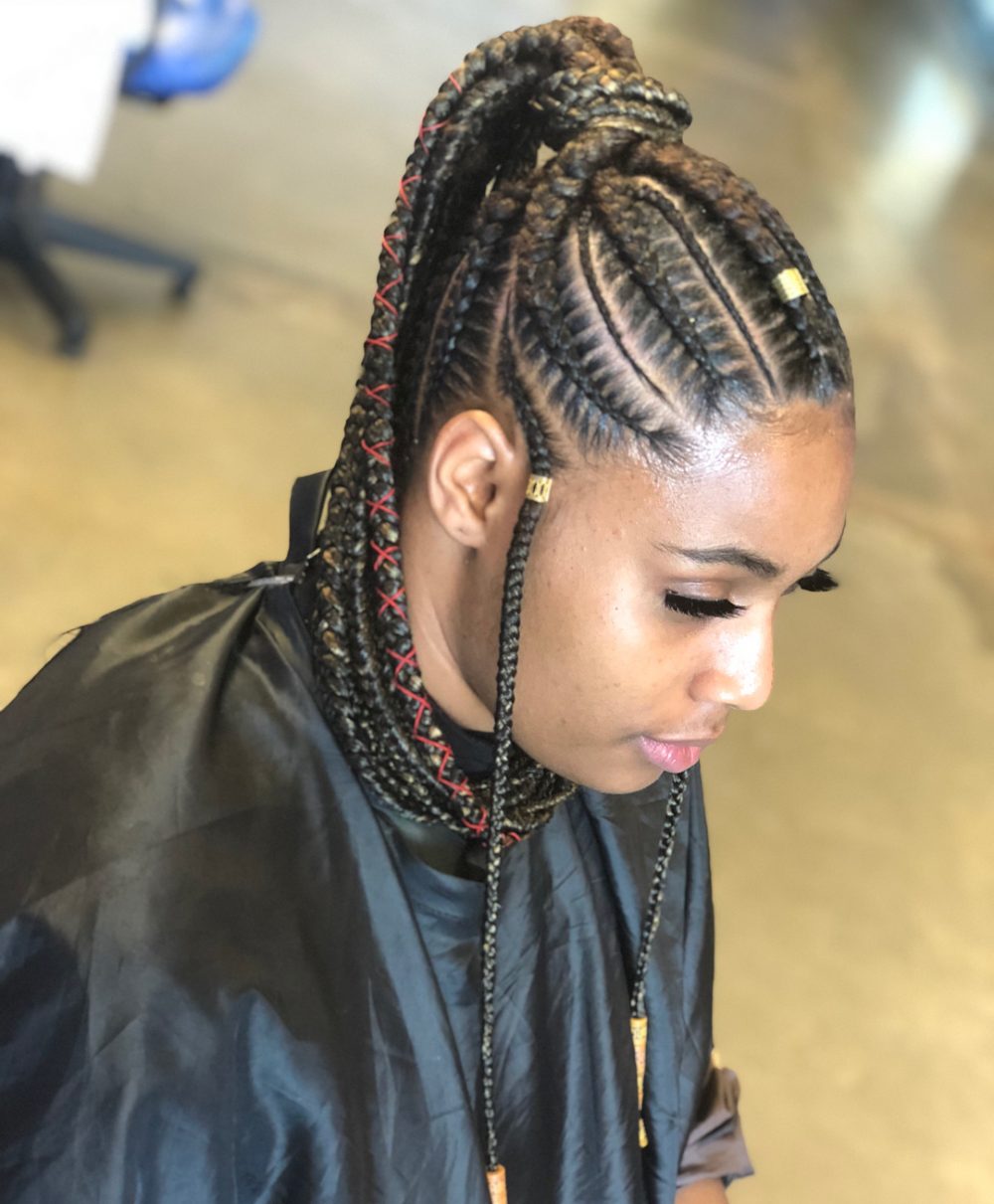 Lemonade braids with a Ponytail Updo