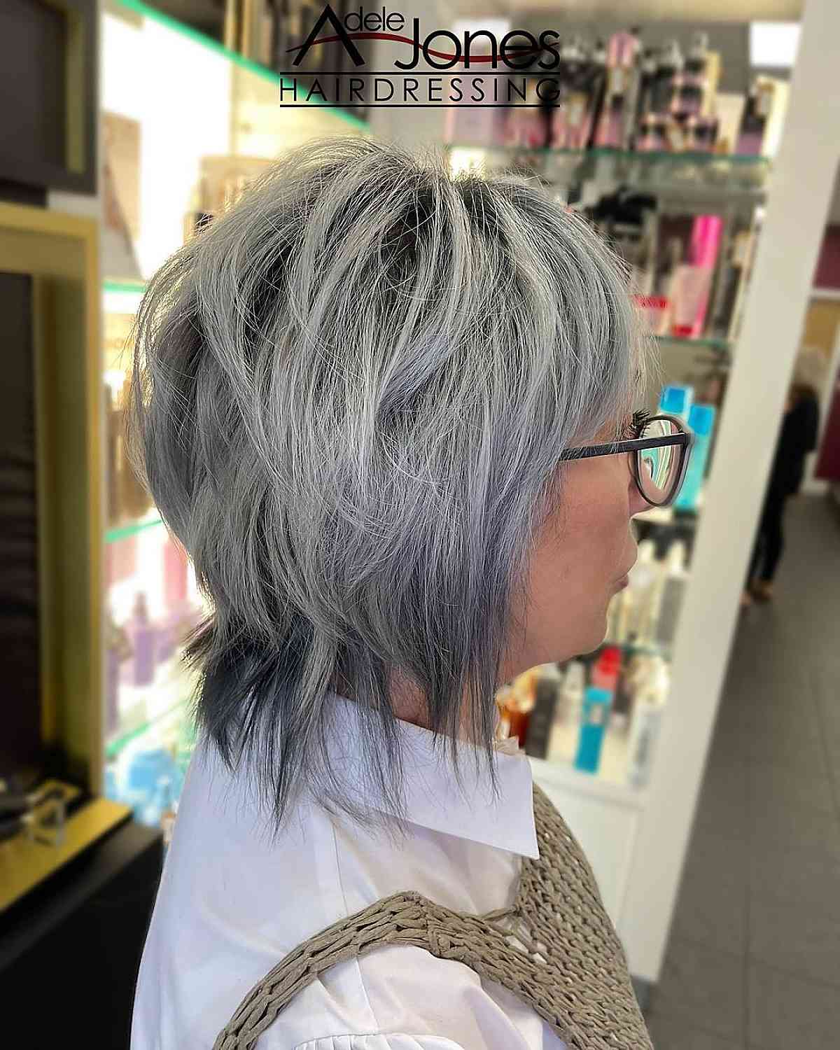 liberated grey hair shag